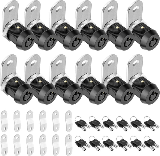 PTEROMY 12 Pack Cabinet Lock with Keys, 5/8'' Heavy Duty Tubular Cam Lock for RV Compartment Storage Locks, Full Set of RV Cam Locks (Black, 5/8'', 12 Pack)