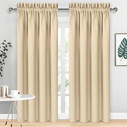 DWCN Insulated Blackout Curtains for Bedroom, Energy Saving Privacy Room Darkening Curtains for Living Room (W60 x L84 inch, Beige, Set of 2 Panels, Top of Rod Pocket)
