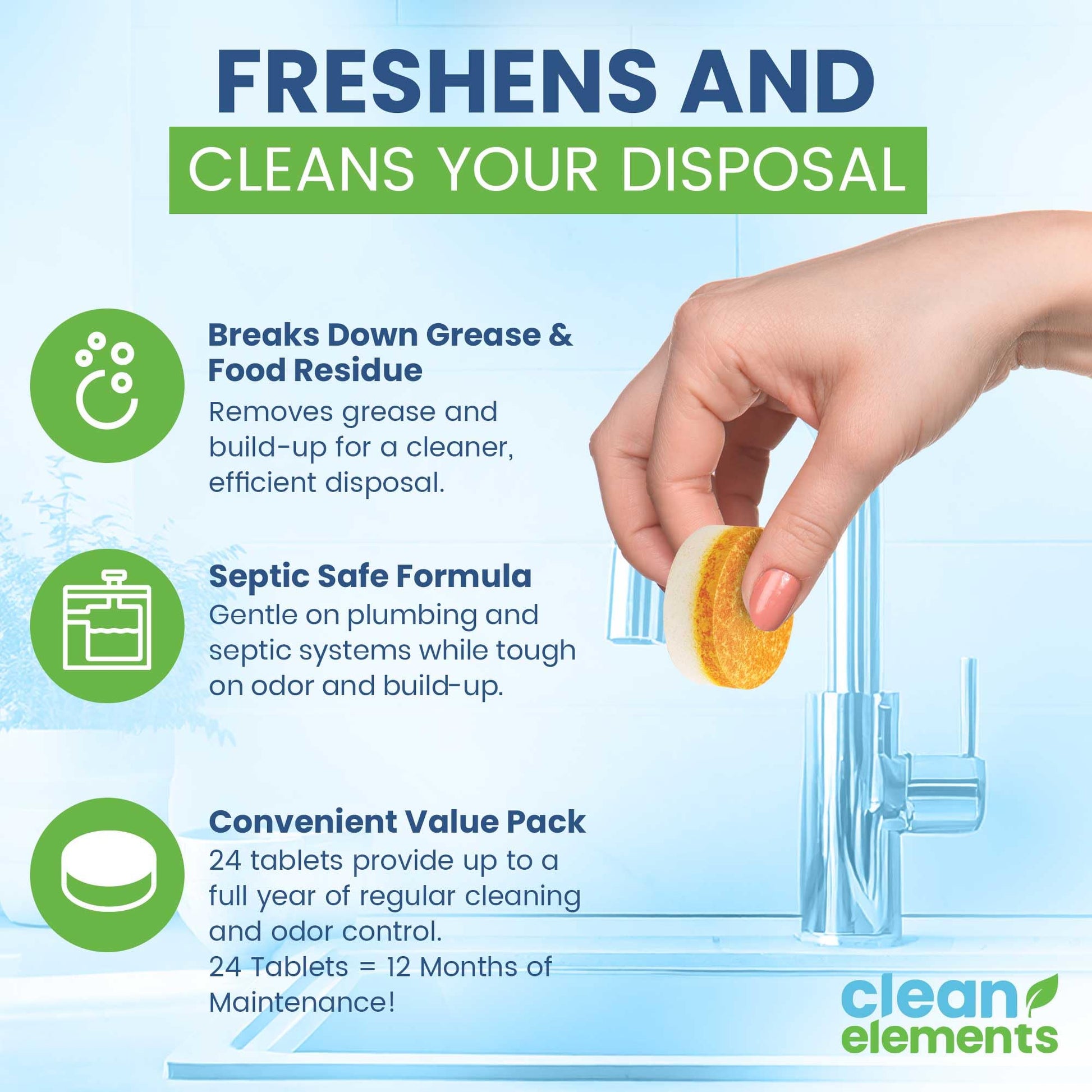 Garbage Disposal Cleaner & Deodorizer Tablets, XL Foaming Citrus, 24 Ct