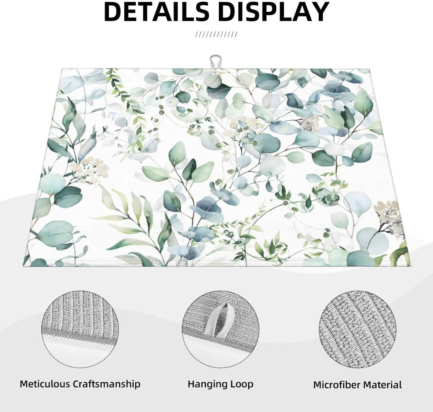 Green Floral Leaf Dish Drying Mat For Kitchen Counter 18 X 24 Inch Absorbent Dish Mat Reversible Drainer Drying Kitchen Mat