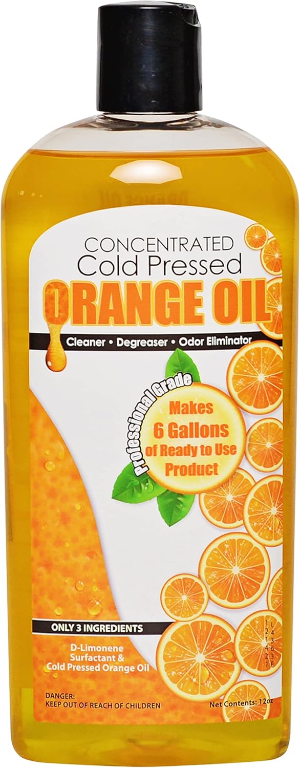 Cold Pressed Orange Oil Concentrate |12-ounce Professional Grade All-Purpose Citrus Cleaner, Degreaser & Pet Odor Eliminator Blend | Dilutes to 6 Gallons of Finished Product | Home and Outdoor Use