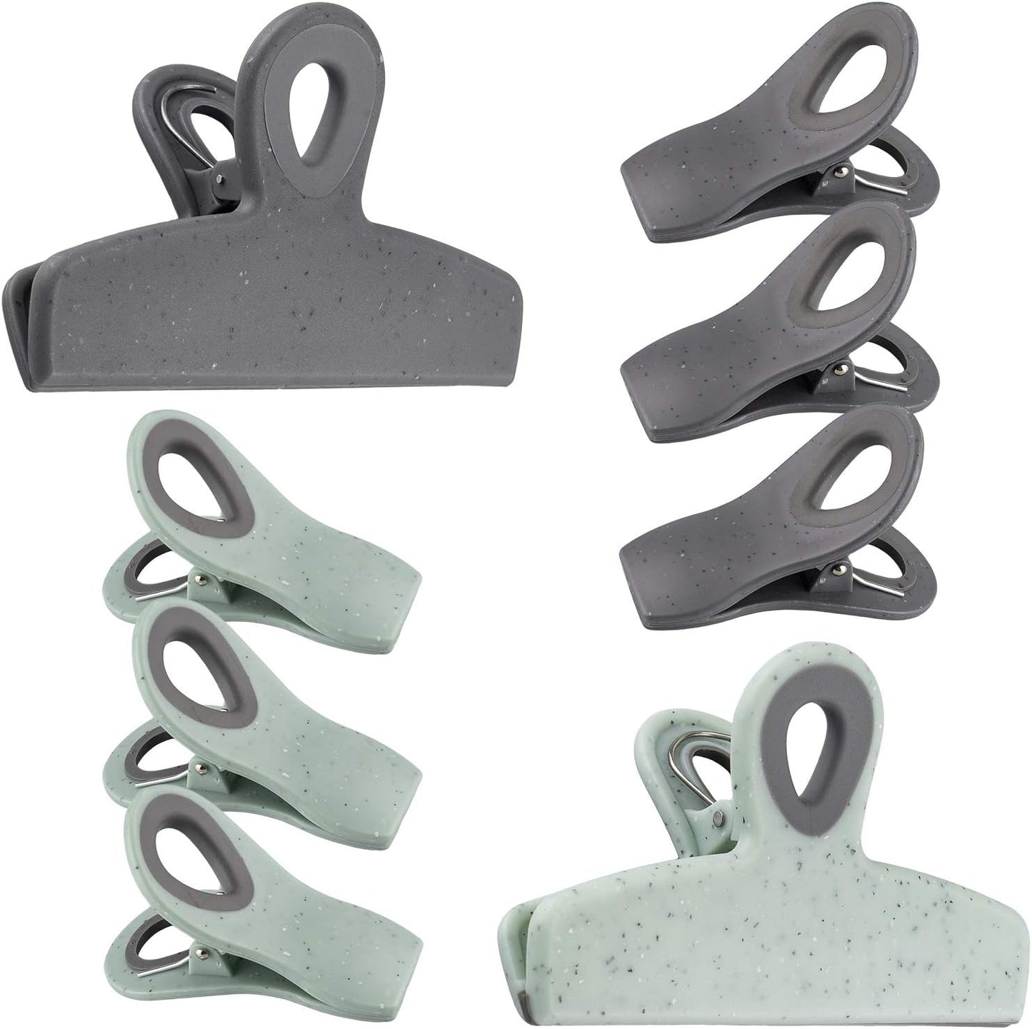 COOK WITH COLOR Bag Clips - Heavy Duty Chip Clip and Refrigerator Magnet Clips for Food Storage with Air Tight Seal Grip, Speckled Gray & Teal, 8 Pack