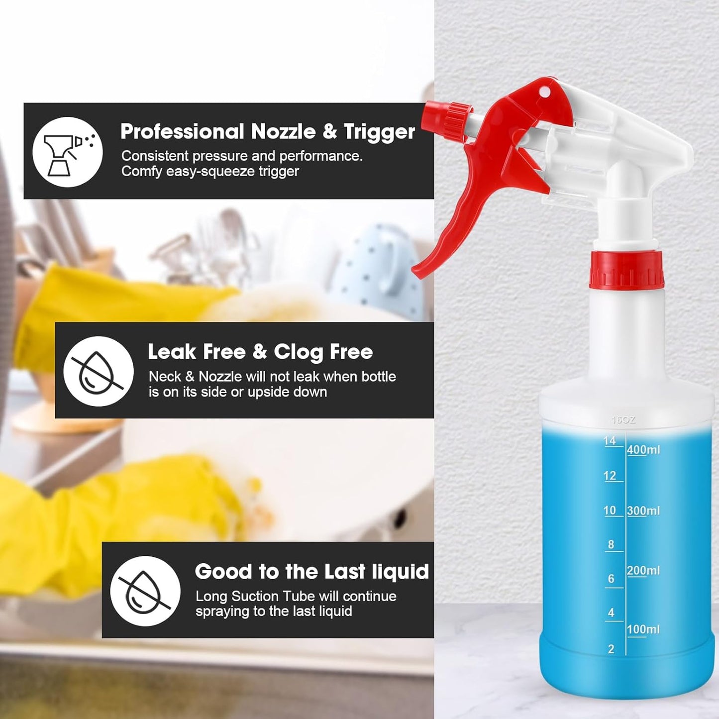 Eccliy 12 Pcs 16 Oz Plastic Spray Bottle, Adjustable Empty Reusable Sprayer for Cleaning, Planting, Water, Bathroom and Kitchen, BBQ, Commercial and Residential(Red,Measurements)