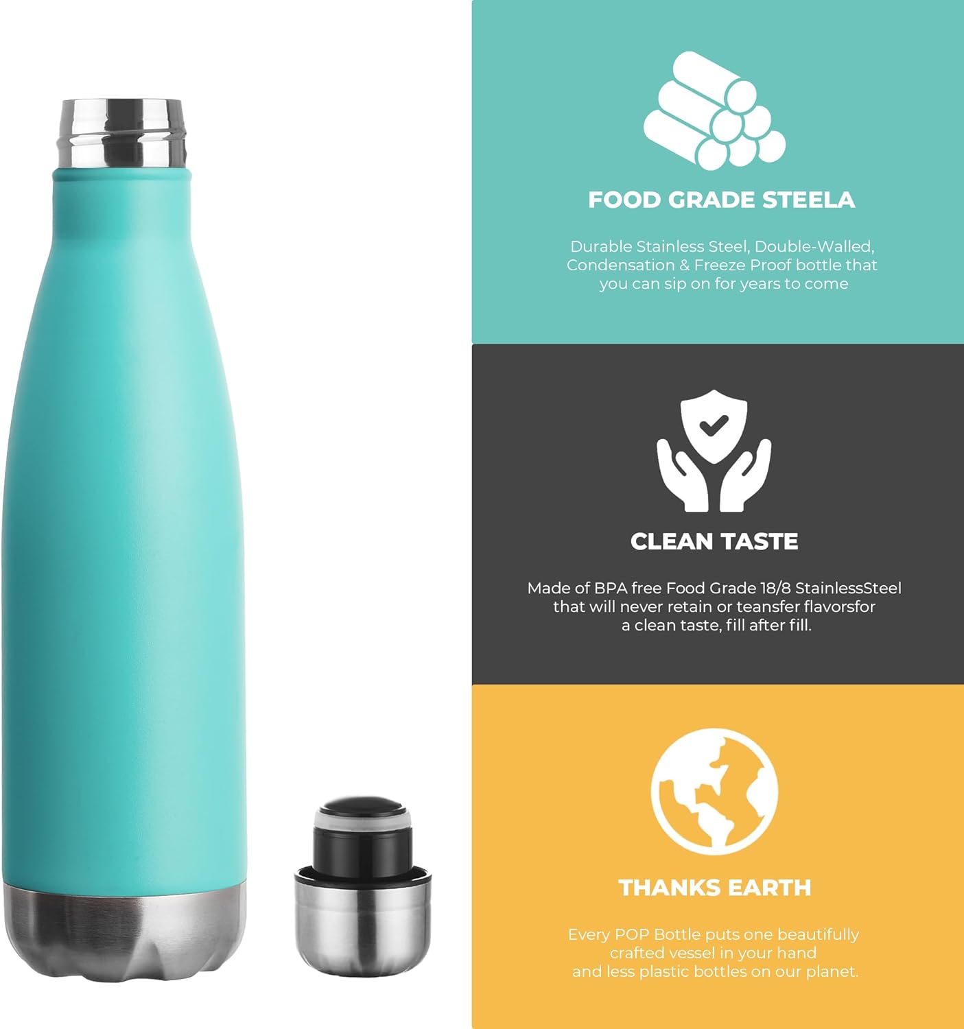 MEWAY 17oz Sport Water Bottle 12 Pack Vacuum Insulated Stainless Steel Leak-Proof Double Wall Cola Shape Water Bottle,Keep Drinks Hot & Cold (Light Blue,12 Pack)