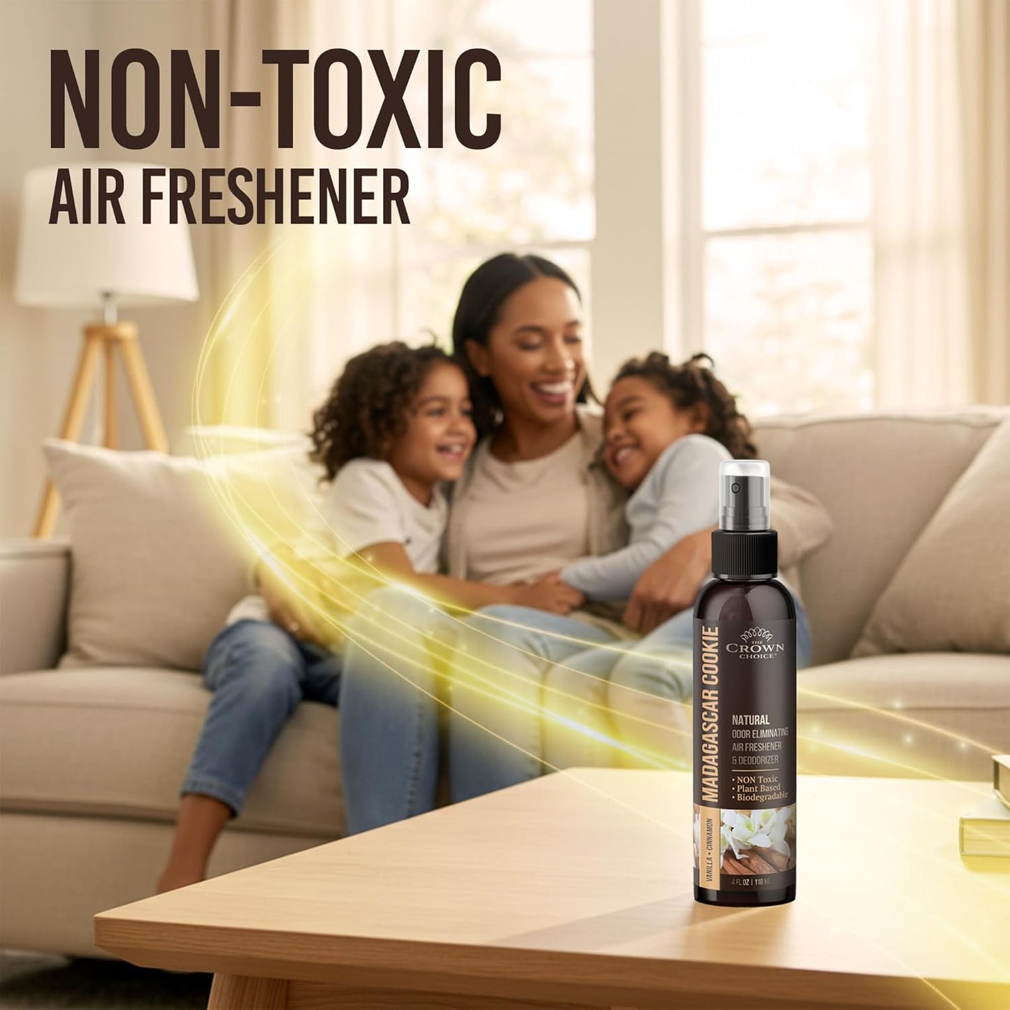 Non-Toxic Odor Eliminator, Natural Vanilla & Cinnamon Air Freshener Spray for Home, Room, Closet & Couch Deodorizer, Long Lasting Bathroom & Toilet Freshener, Safe for Kids & Pets, 2PK - 4 Oz each
