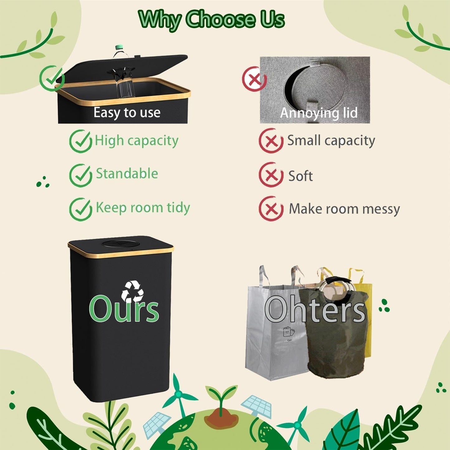 Recycling Bin for Kitchen Indoor Home, Large 100L/ 26 Gallon Recycle Bin with Lid Removeable Reusable Inner Bag Bottle Can Glass Waste Plastice Stickers (Green, 26 Gallon)