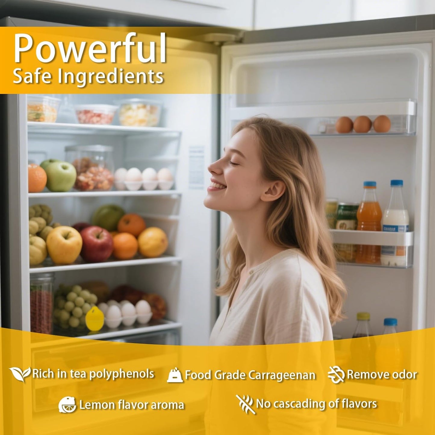 Refrigerator Deodorizer, Fridge Deodorizer More Effective Than Baking Soda, Refrigerator Odor Absorber for Refrigerator Freezer and Freezer Compartments, Natural Gel，(4 Pcs/Lemon Flavor)