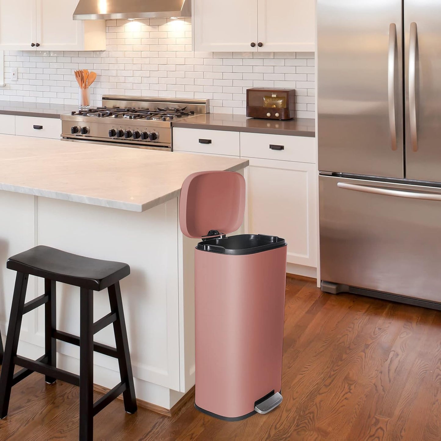 AthLike Trash Can, Stainless Steel Kitchen Garbage Can, Step Waste Bin with Hinged Lid and Removable Inner Bucket, Soft-Close, Dustbin for Bathroom Bedroom Living Room Home (Pink, 13.2 Gal)