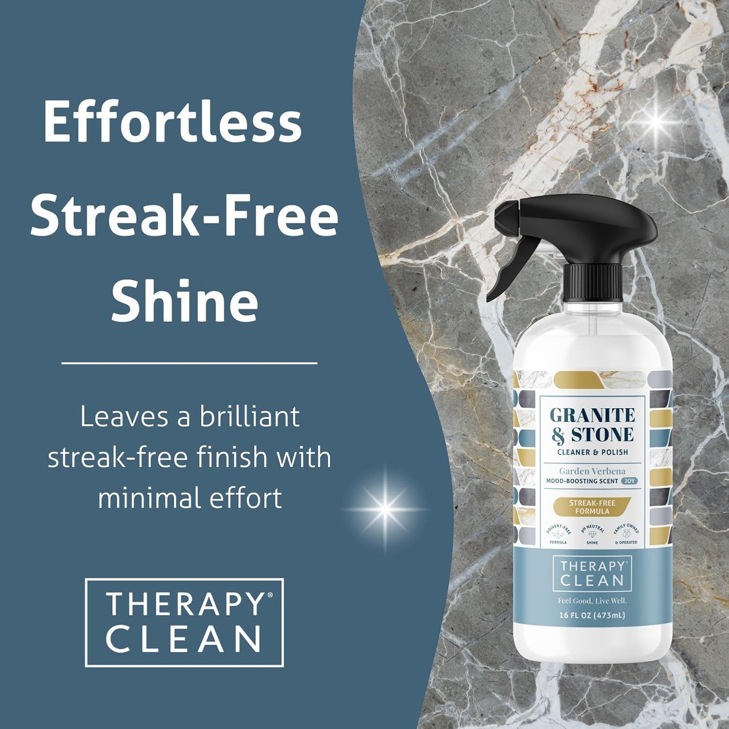 Therapy Granite Countertop Cleaner & Polish (2 Pack - With Microfiber) - pH Neutral, Marble Cleaner, Soapstone, Quartz, Stone, Quartzite, Slate, Limestone, Corian, Laminate