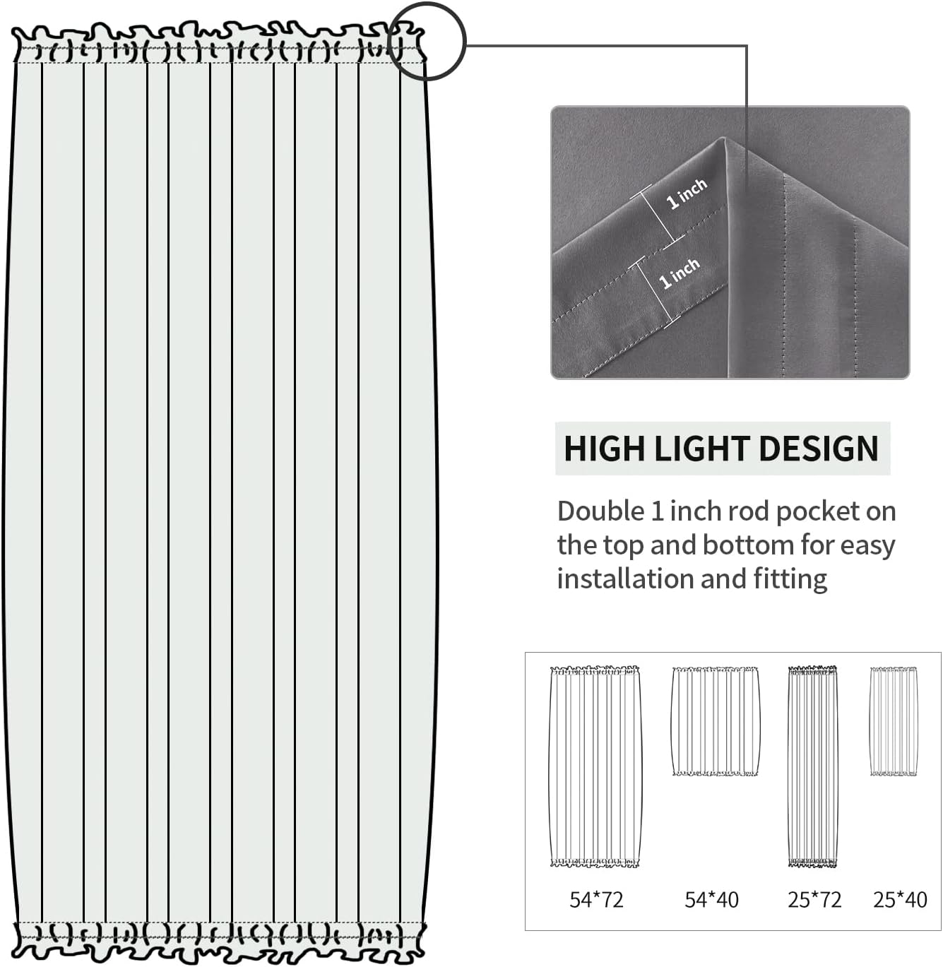 DWCN French Door Curtains – Rod Pocket Thermal Blackout Curtain for Doors with Glass Window, Kitchen and Patio Doors for Privacy, 23 X 72 Inches Long, 1 Curtain Panel with Tieback, Grey