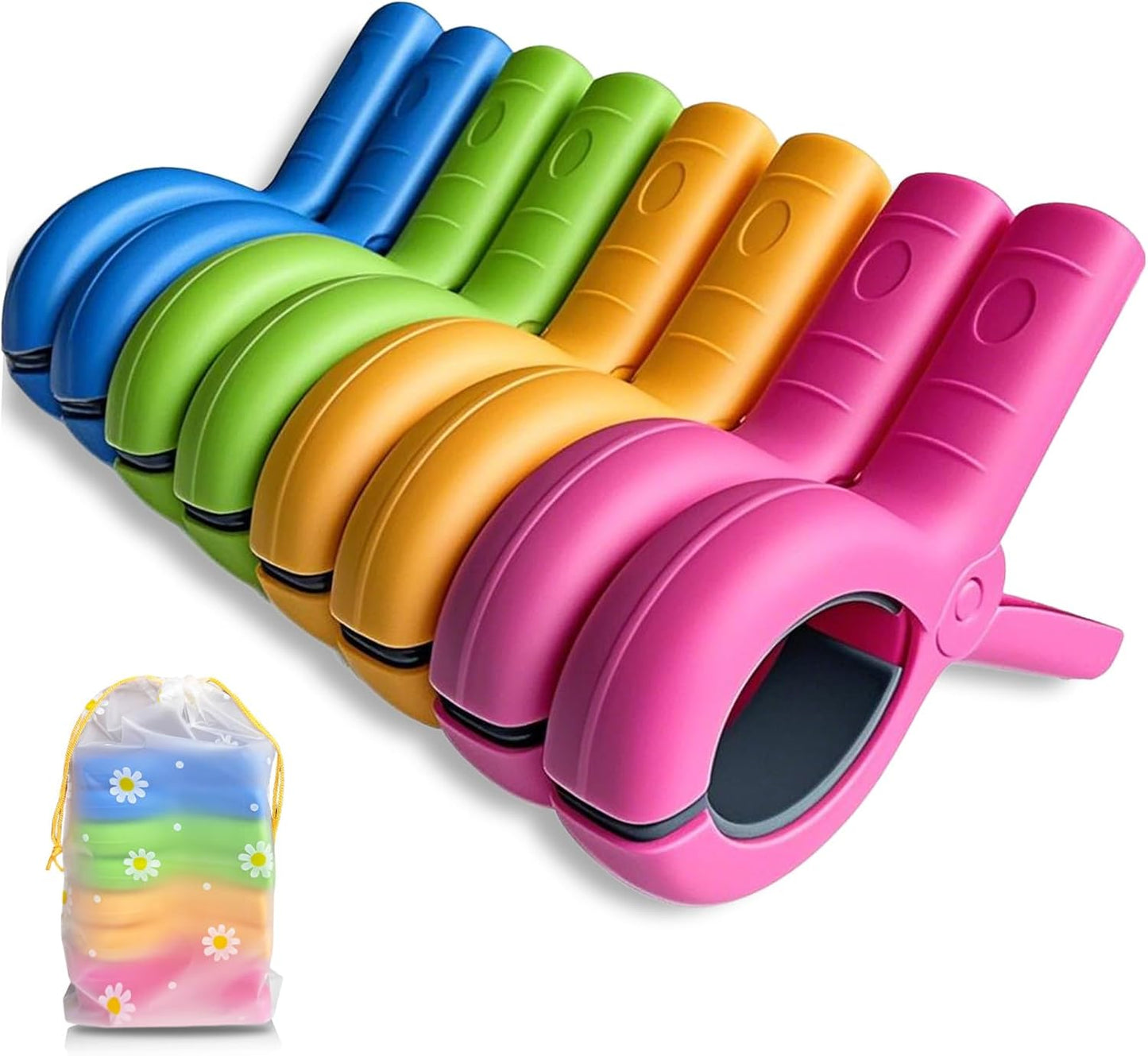 Jumbo Size Beach Towel Clips 8 Pcs, Storage Bag Included, Towel Clamps, Plastic Clothes Pegs Hanging Clamps, Towel Clips for Beach/Pool Cover/Cruise Chairs, Heavy Duty Clothes Pins, Beach Accessories