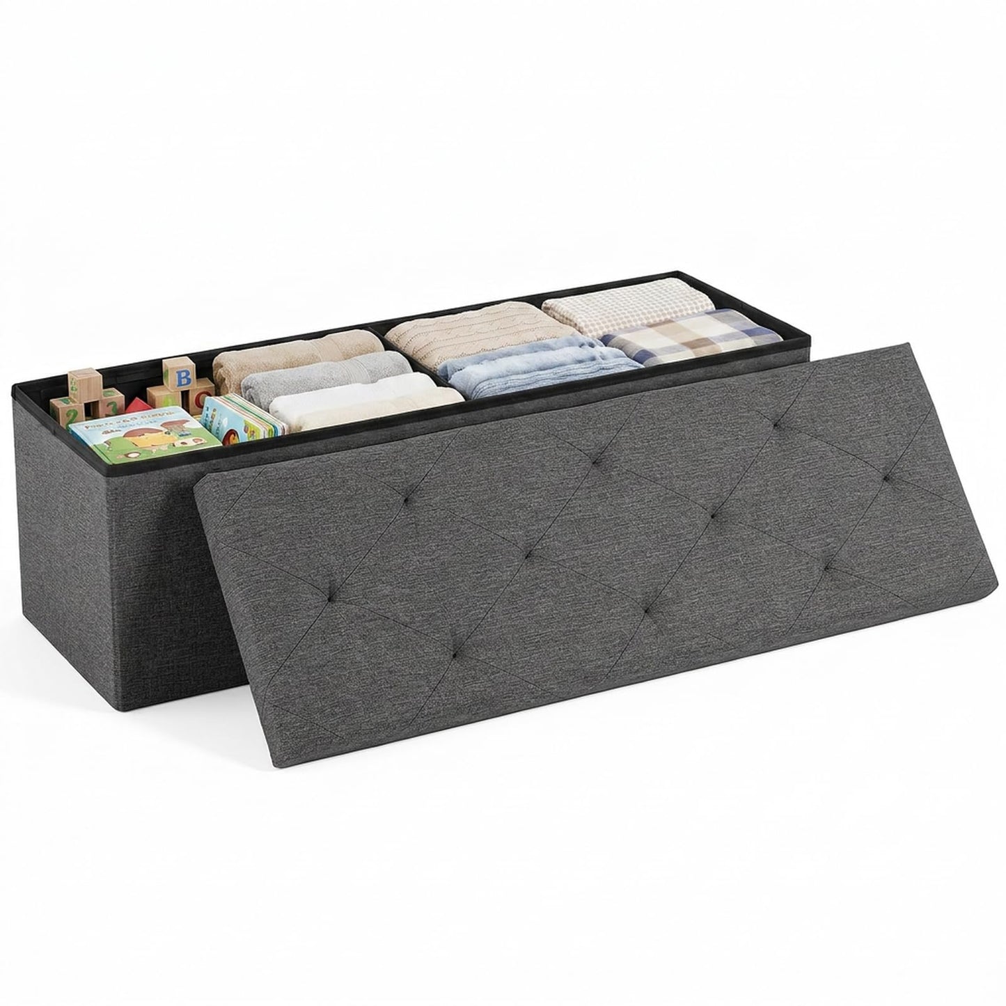 DUMOS 43 Inch Folding Storage Ottoman Bench, Large Ottoman with Storage