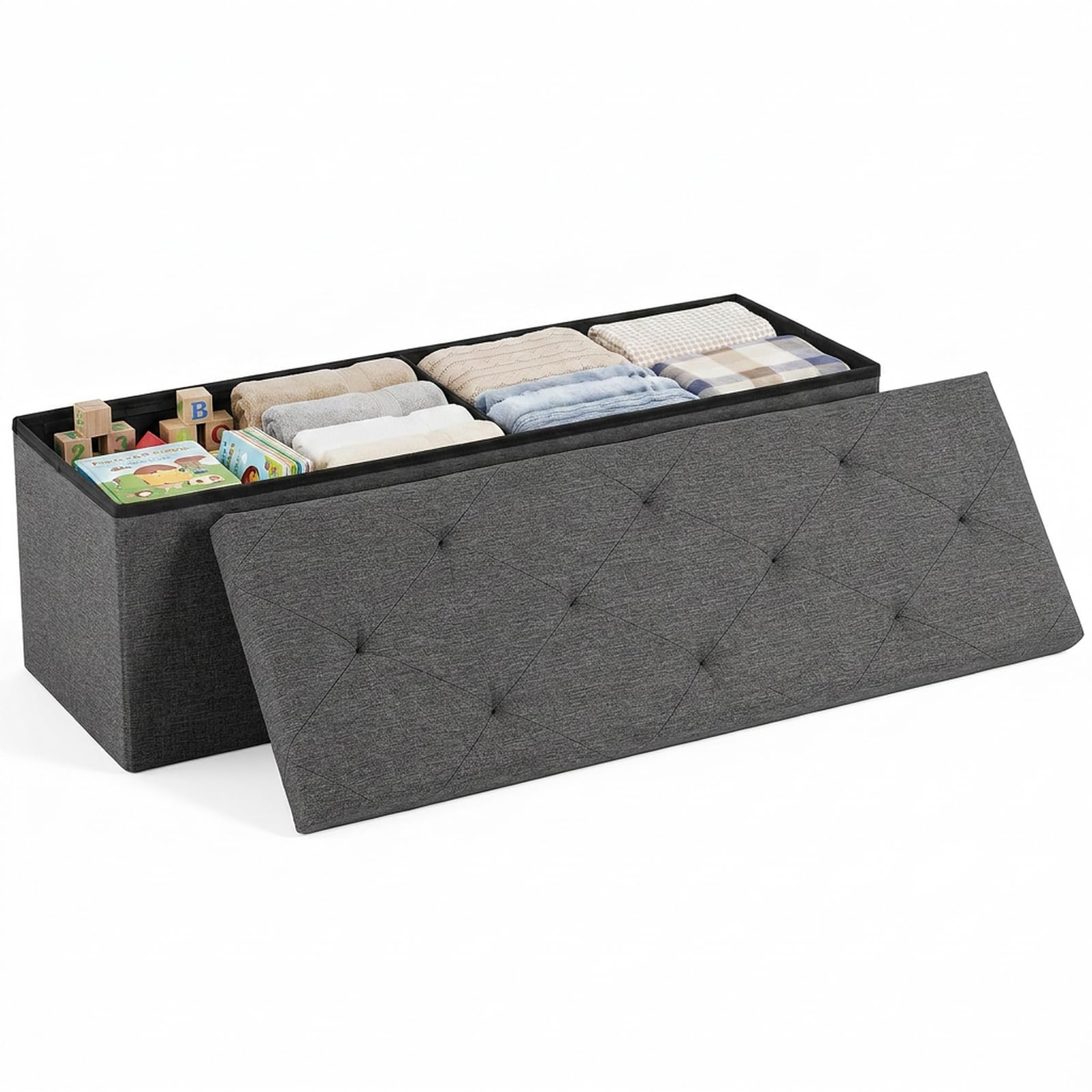 DUMOS 43 Inch Folding Storage Ottoman Bench, Large Ottoman with Storage