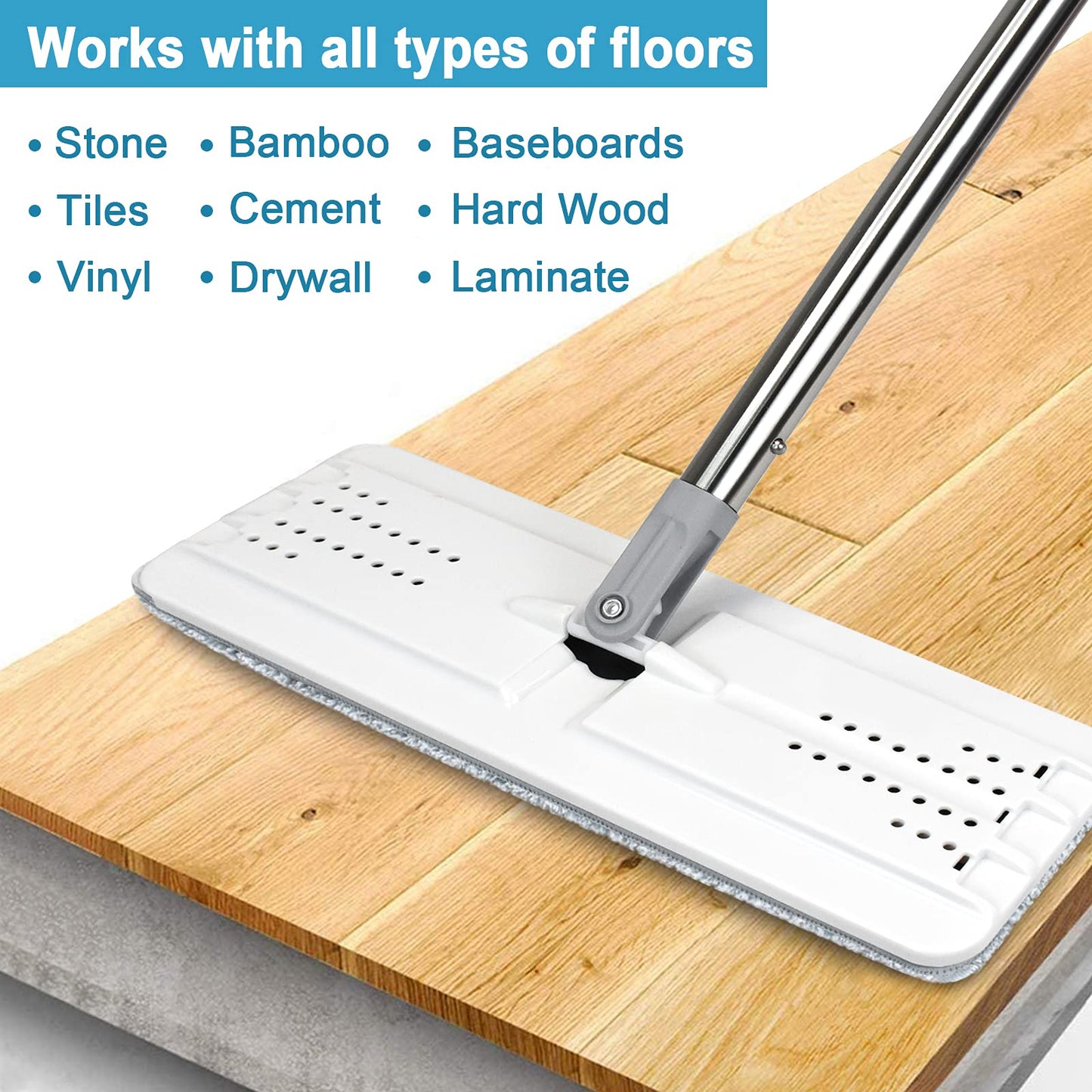 BOSHENG Mop and Bucket with Wringer Set, Hands Free Flat Floor Mop and Bucket, 3 Washable