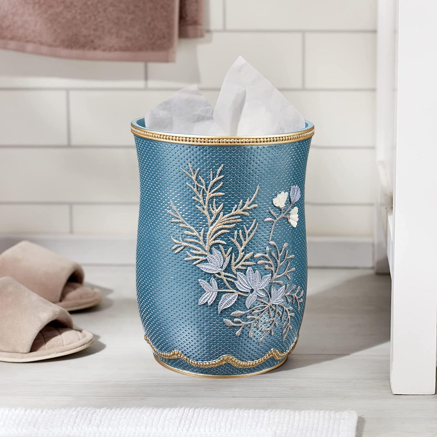 Zahari Home Decorative Trash Can for Bathroom, Office & Bedroom - 2.1 Gallons Stylish & Small Trash Can for Dorms, Desktop & Restroom - Chic Waste Basket for Compact Spaces, Capri