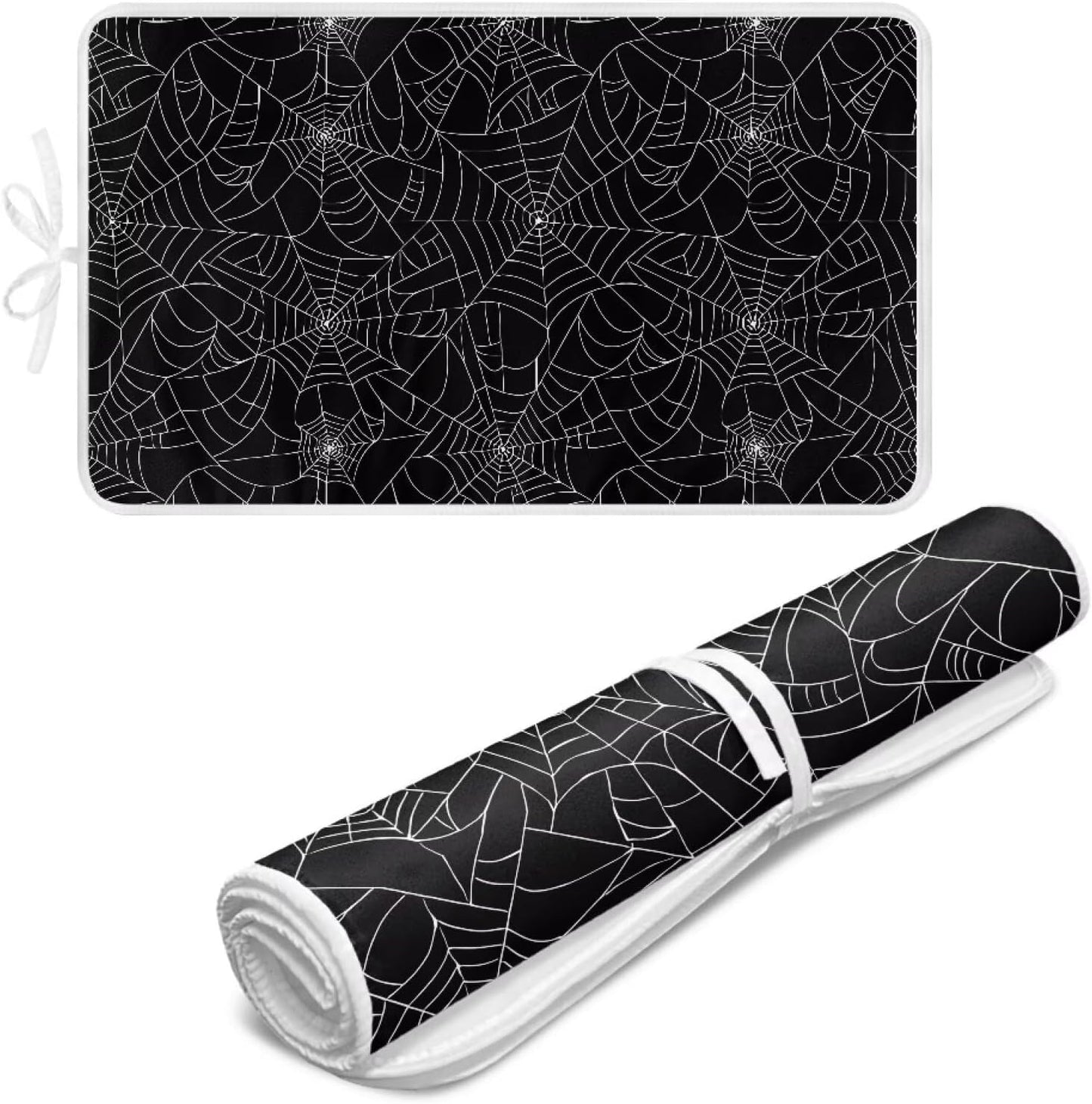 Spider Web Ironing Mat Black Heat Resistant Ironing Blanket Thick Portable Travel Ironing Pad for Table Top Washer and Dryer,Large Foldable Ironing Padding 32 x 16 Inch