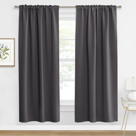 RYB HOME Blackout Curtains for Living Room, Back Tab & Rod Pocket Top Insulating Window Decor for Bedroom Dining Sliding Glass Door Home Office, W 62 x L 84, Grey, 2 Panels