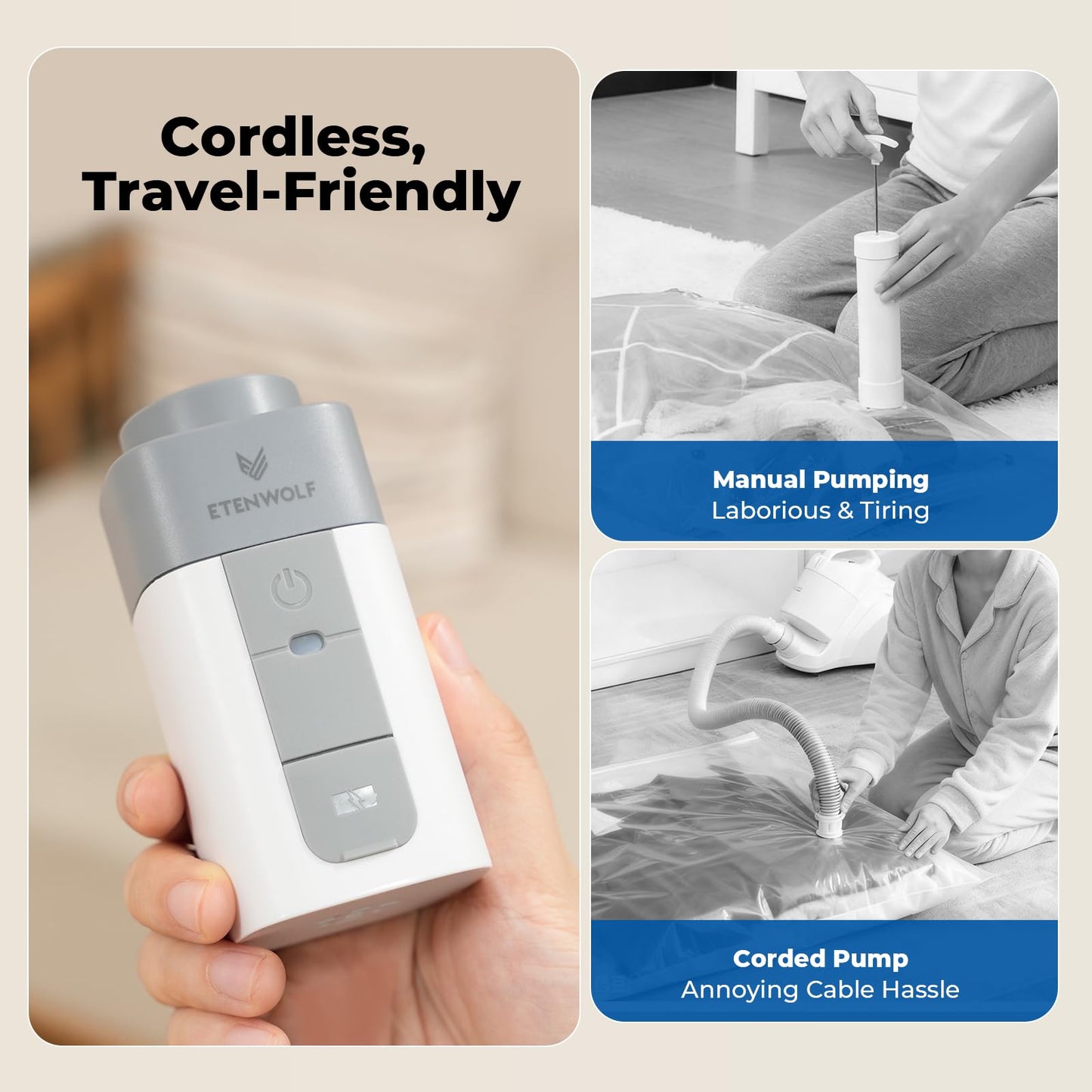 ETENWOLF 20 Combo Vacuum Storage Bags for Travel with Wireless Pump