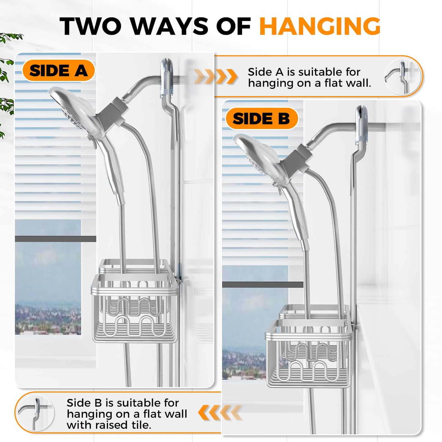 Adjustable Aluminum Shower Caddy Hanging for Handheld Showerhead, Silver