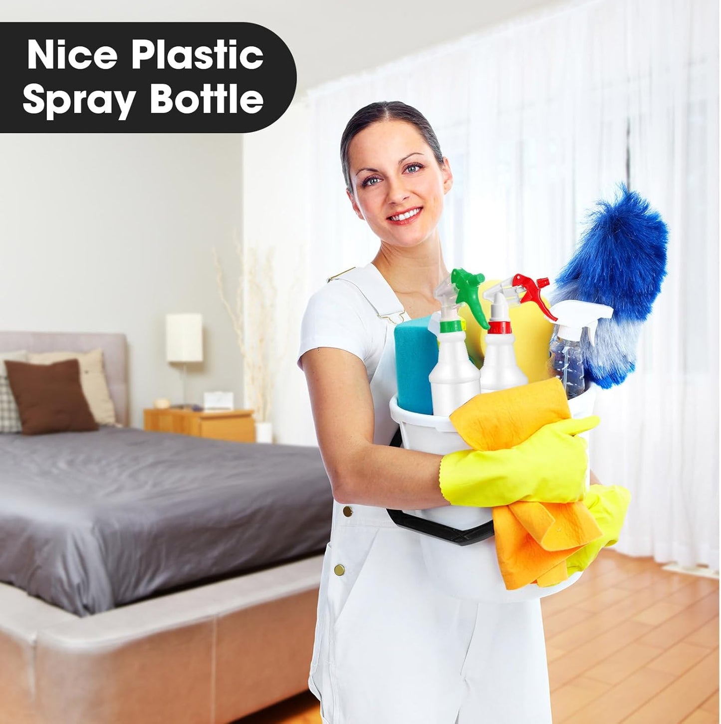 Eccliy 12 Pcs 16 Oz Plastic Spray Bottle, Adjustable Empty Reusable Sprayer for Cleaning, Planting, Water, Bathroom and Kitchen, BBQ, Commercial and Residential(Red, Green,Original)