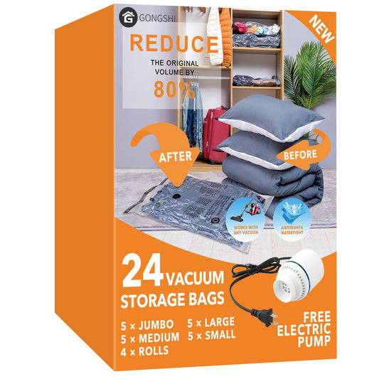 GONGSHI Vacuum Seal Bags for Clothing Travel & Home Storage, Travel Vacuum Bags with Pump,Space