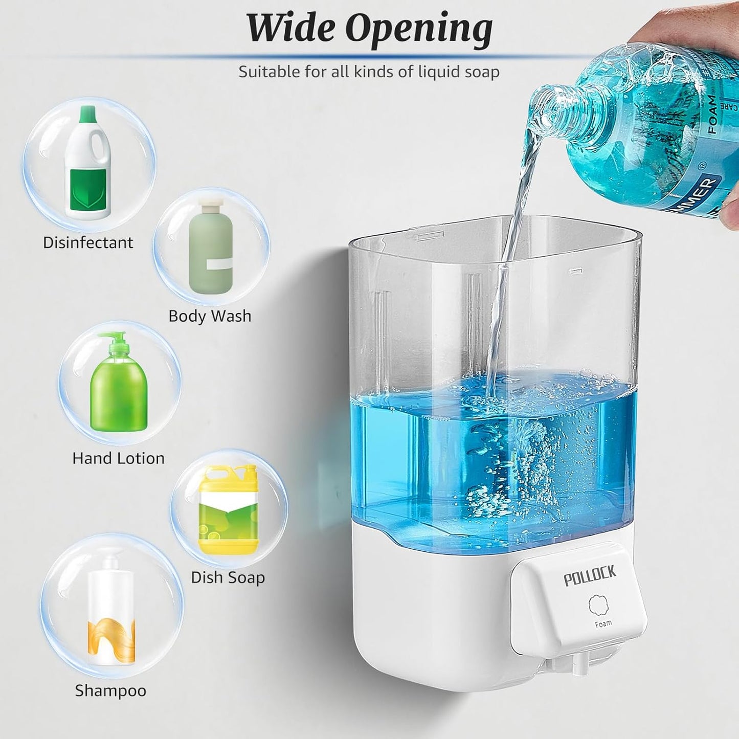 Foaming Hand Soap Dispenser Wall Mounted,Hand Sanitizer Dispenser,Lotion Detergent Dispenser,Dish Soap Dispenser for Kitchen,Commercial Foam Soap Dispense for Bathroom,33.8OZ/1000ML