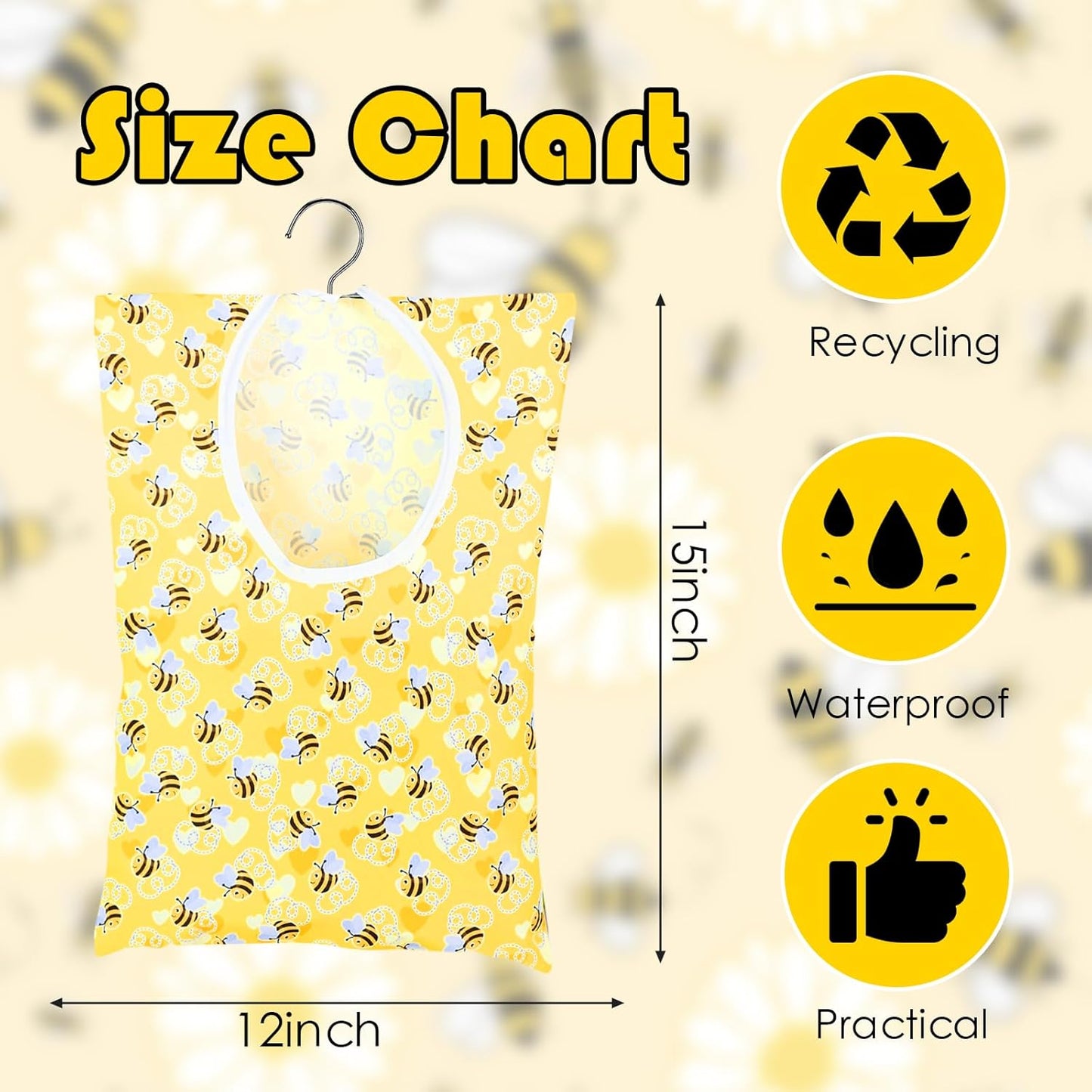 Bee Honeycomb Clothespin Holder - 2 Pcs Bee Clothes Pin Bags - 15 X 11 Inch - Clothes Hanging Bag for Laundry Room & Outdoor Use