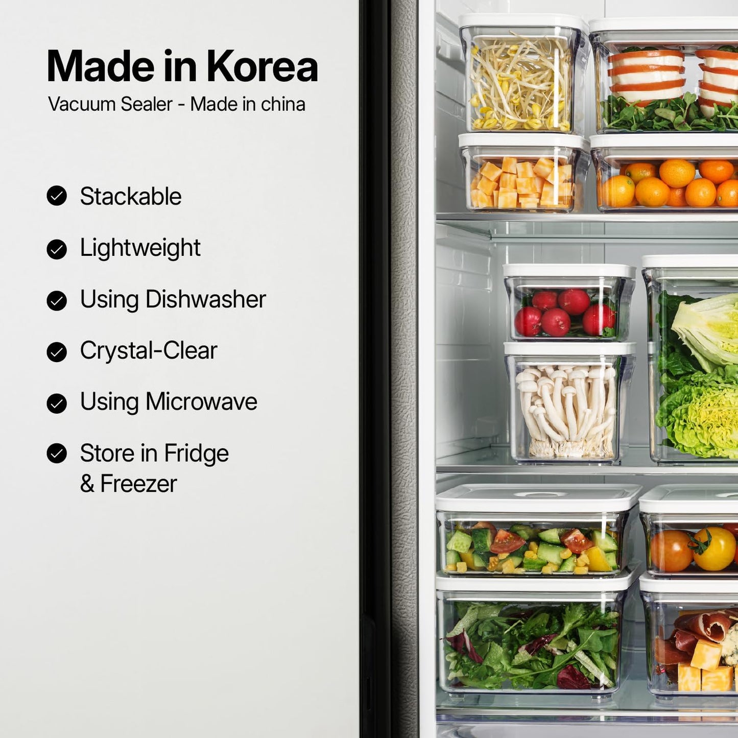 VAKUEN Premium Airtight Food Storage Containers, Square 2PC/Set(1.48qt/1.4Lx2pcs), Smart One-Click Seal Lid, No Hinges, 100% Leak Proof, BPA-FREE, Dishwasher, Freezer & Microwave Safe