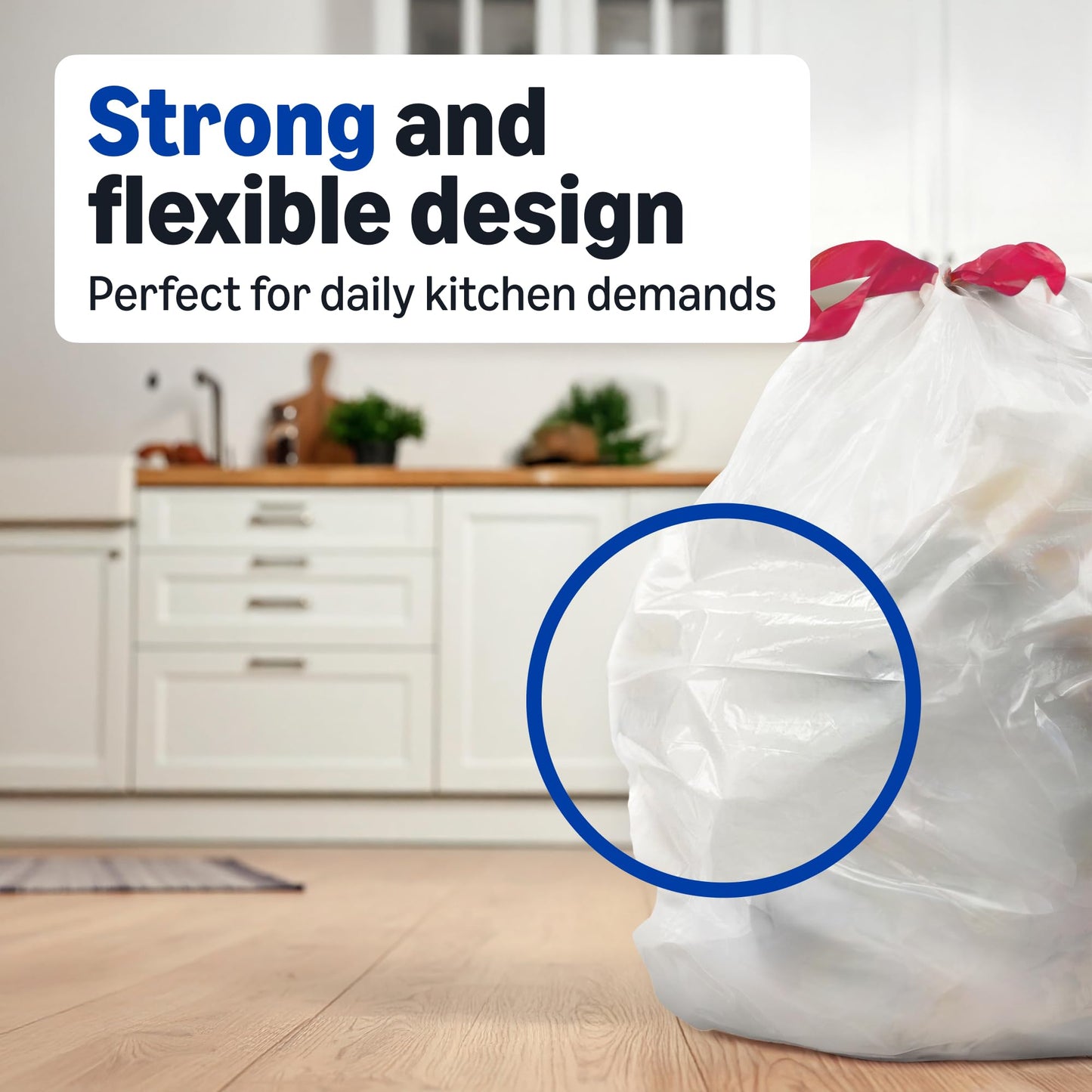 Amazon Basics Trash Bags, Tall Kitchen Drawstring, Unscented, 13 Gallon, 120 Count, Pack of 1