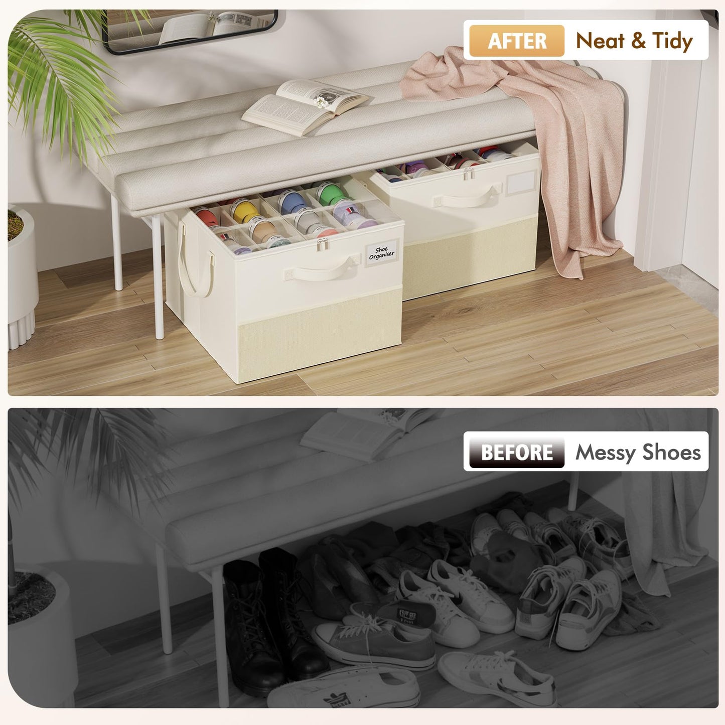Plus Size 2 Pack Shoe Organizer for Closet, Foldable Shoe Storage Box
