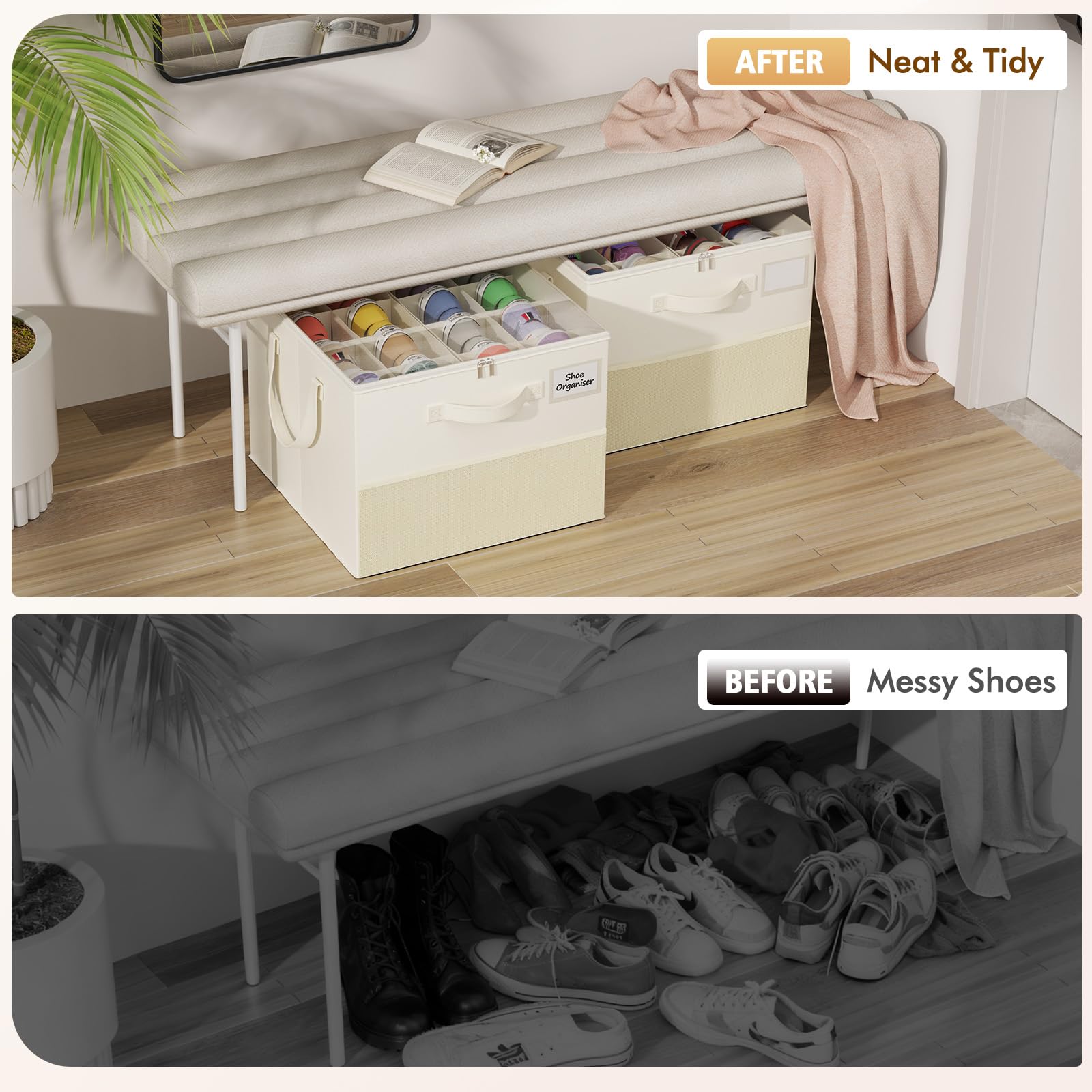 Plus Size 2 Pack Shoe Organizer for Closet, Foldable Shoe Storage Box