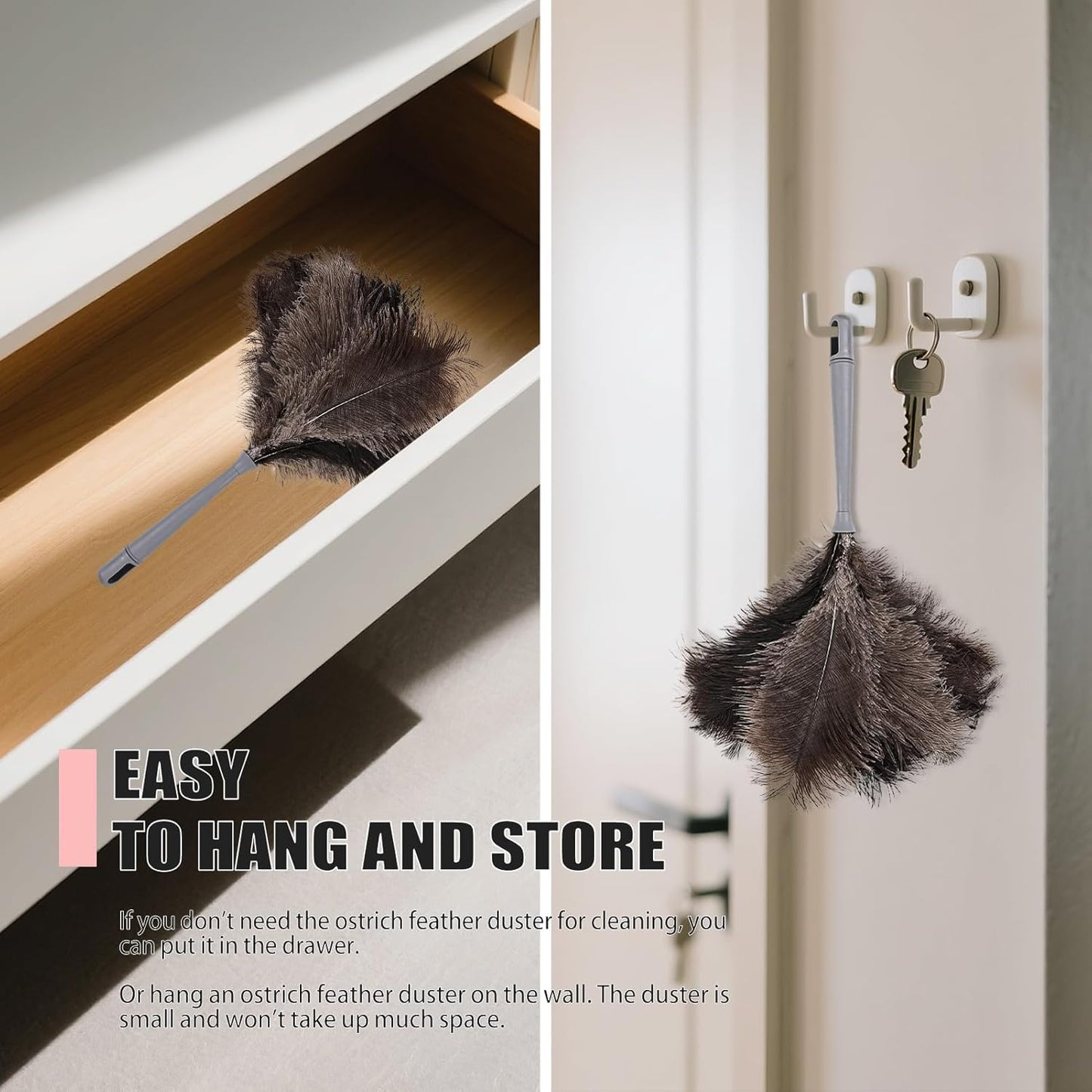 Feather Duster-Genuine Ostrich Feathers,Anti-Static,Reusable Eco-Friendly Handheld Cleaning for Keyboard,Home,Car,Office(17Inch,1Pack)