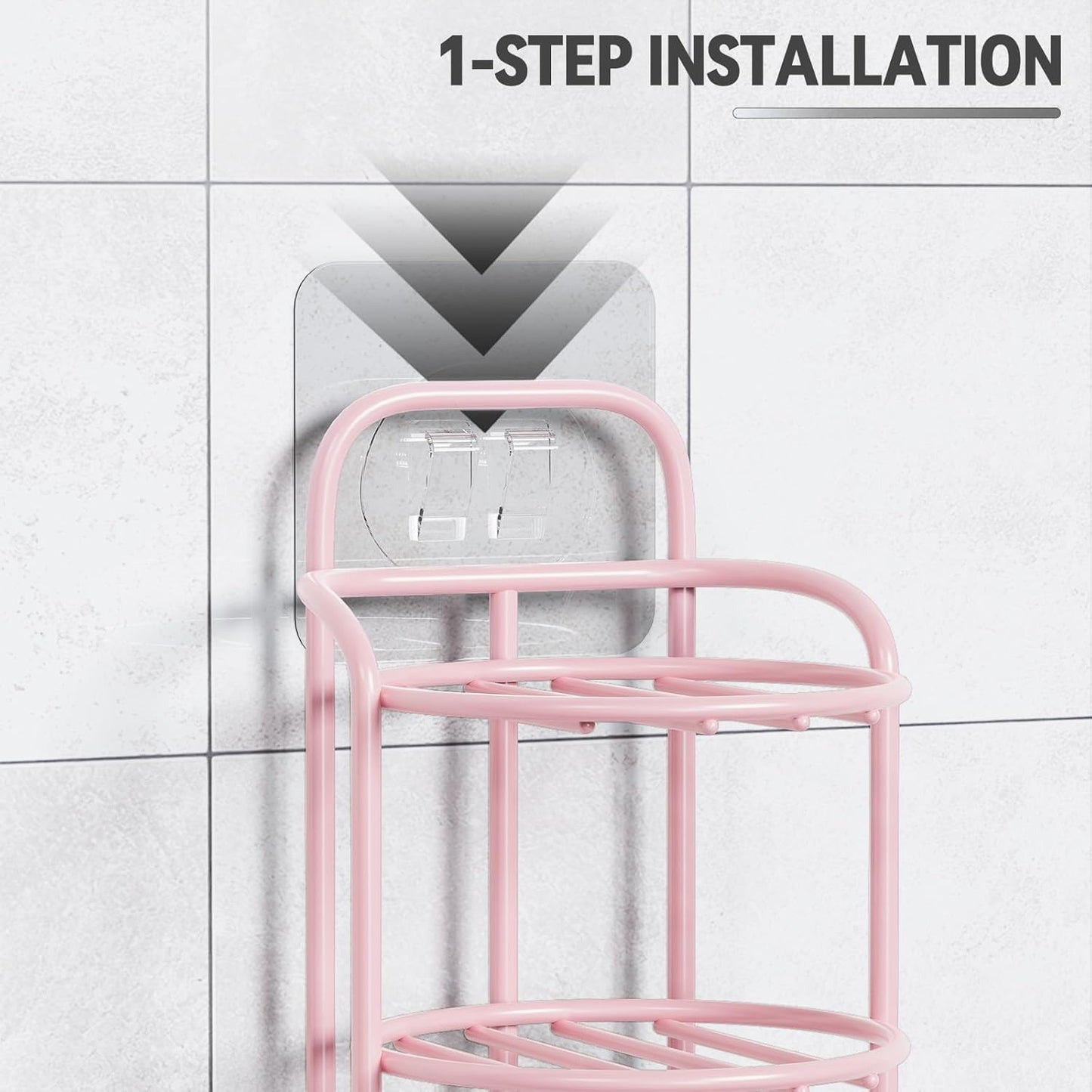 Pink 3-Tier Shower Soap Shampoo Bar Holder, Self Adhesive & Freestanding Draining Soap Dish Caddy for Bathroom Wall Accesories Decor