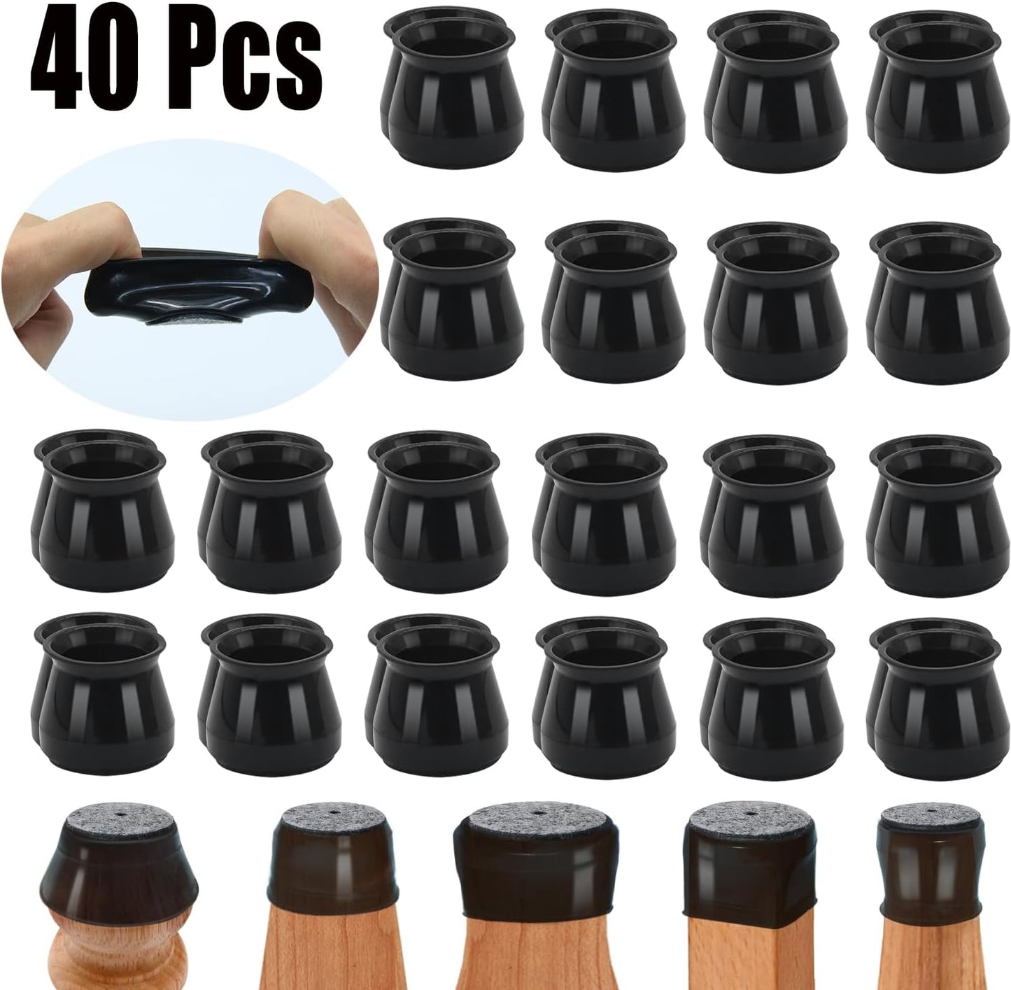 BUMACO Chair Leg Floor Protectors Chair Leg Protectors for Hardwood Floors Silicone Pads Covers to Protect Floors Black-40 Pcs Universal L (1-5/16" to 2")