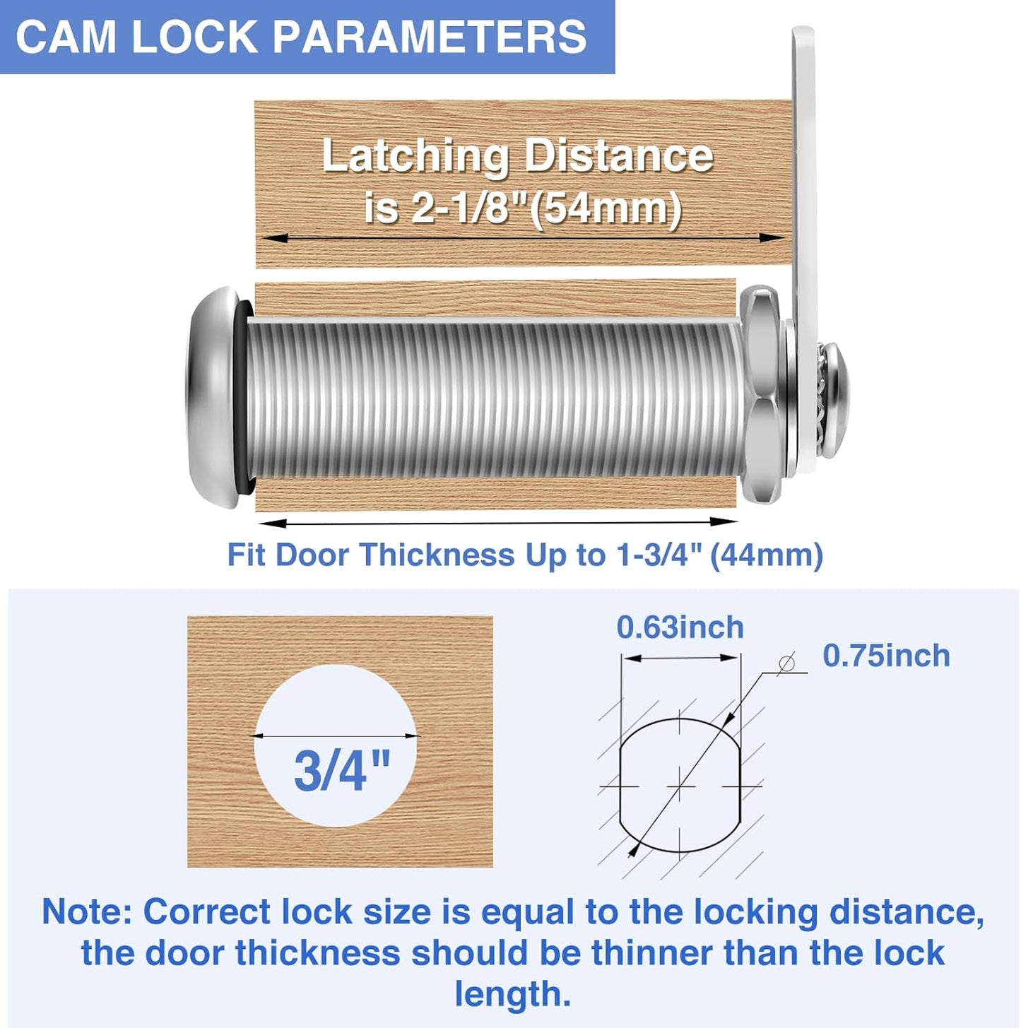 Extra-Long Cam Locks, 2-1/8 Inch, Keyed Alike, Set of 2 for Thick Drawers & Cabinets, Zinc Alloy
