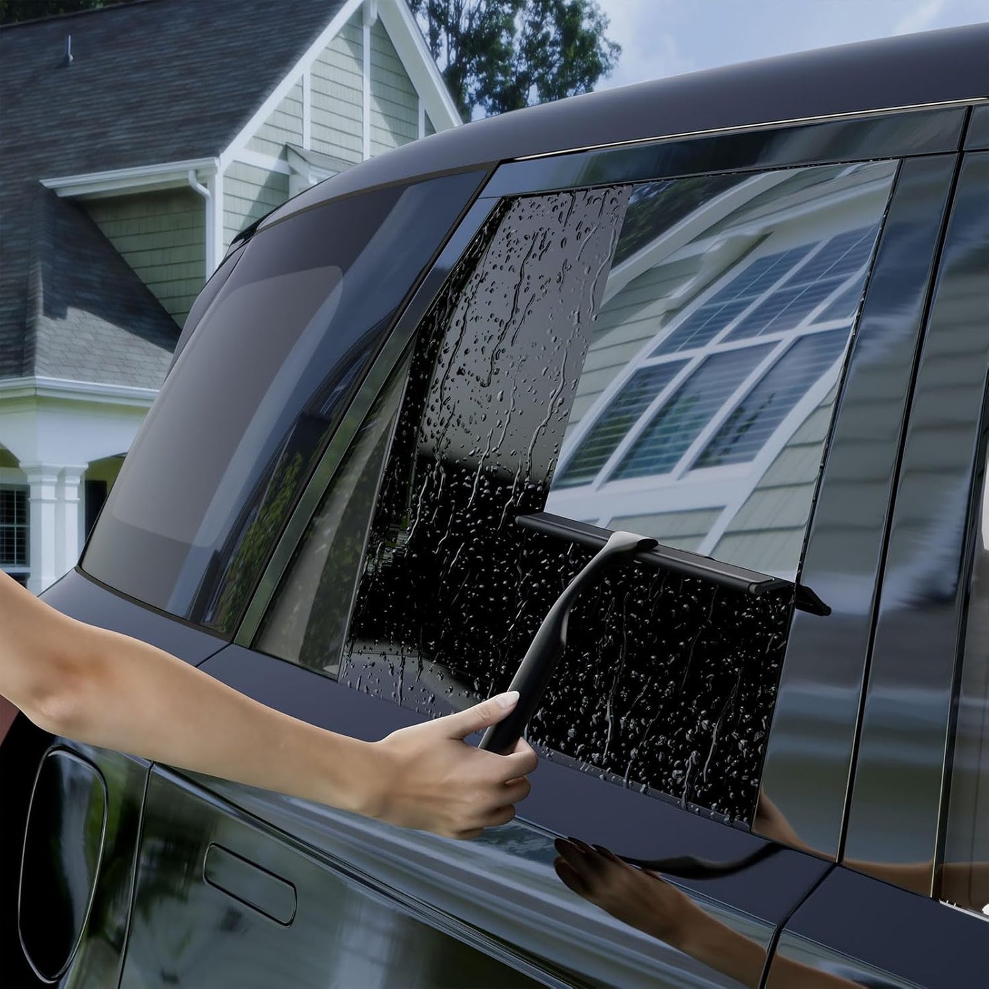 Stainless Steel Shower Squeegee for Glass Doors, Multi-Purpose Squeegee for Shower Glass, Bathroom and Car Windows, Squeegee with Adhesive Hook-10”, Black