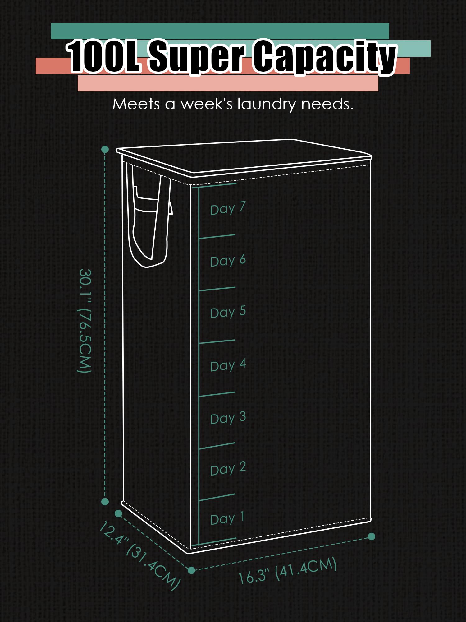 WTREE Laundry Hamper with Lid, Reinforced Sturdy Clothes Hamper with Anti-Puncture Base, Large