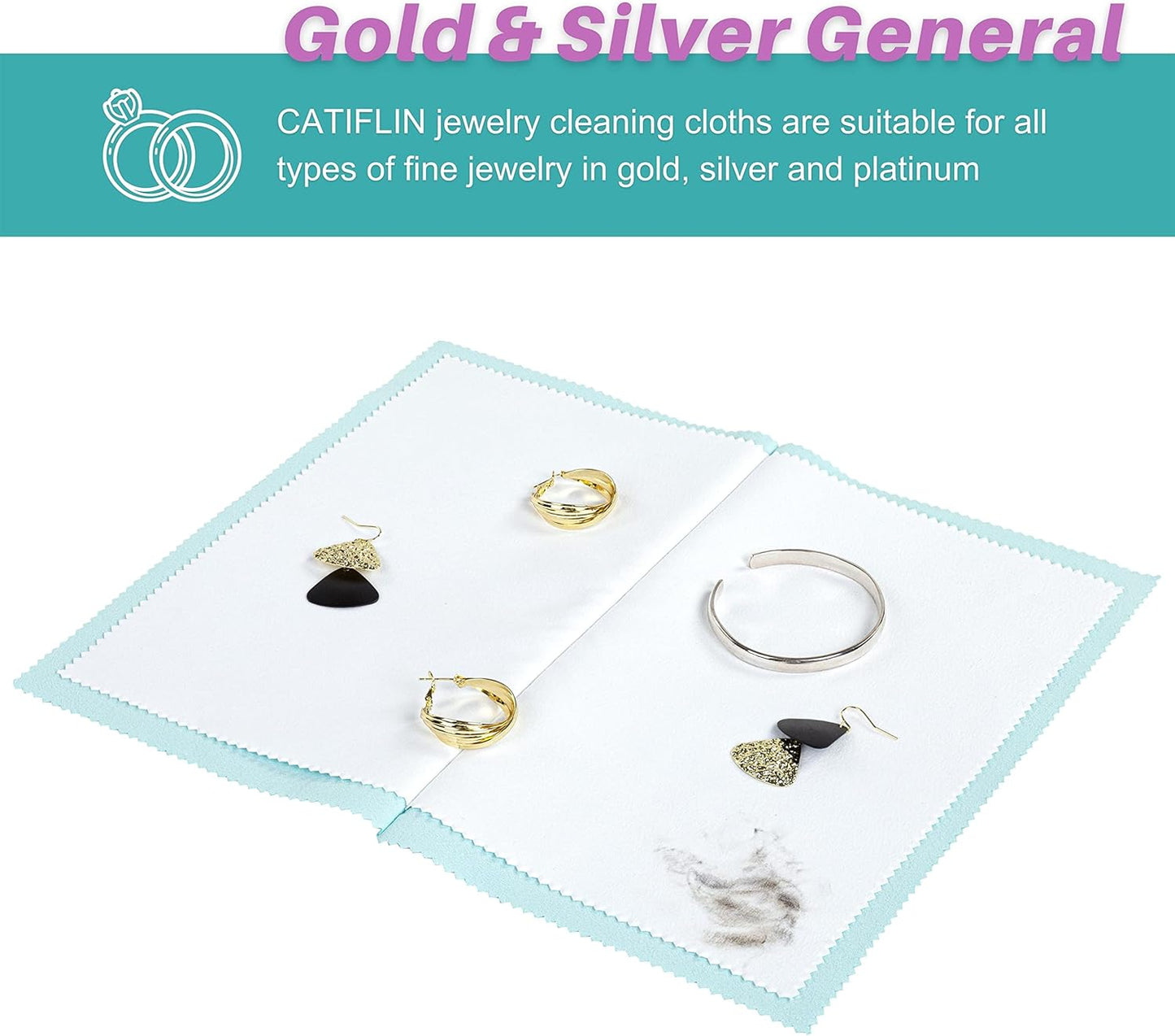 CATIFLIN 3PCS Sea Blue Silver Polishing Cloths, 10"x12" Jewelry Cleaning Cloths for Gold, Silver, Platinum, Watch, Coin, Tarnish Remover, Reusable & Streak for Jewelry Lovers