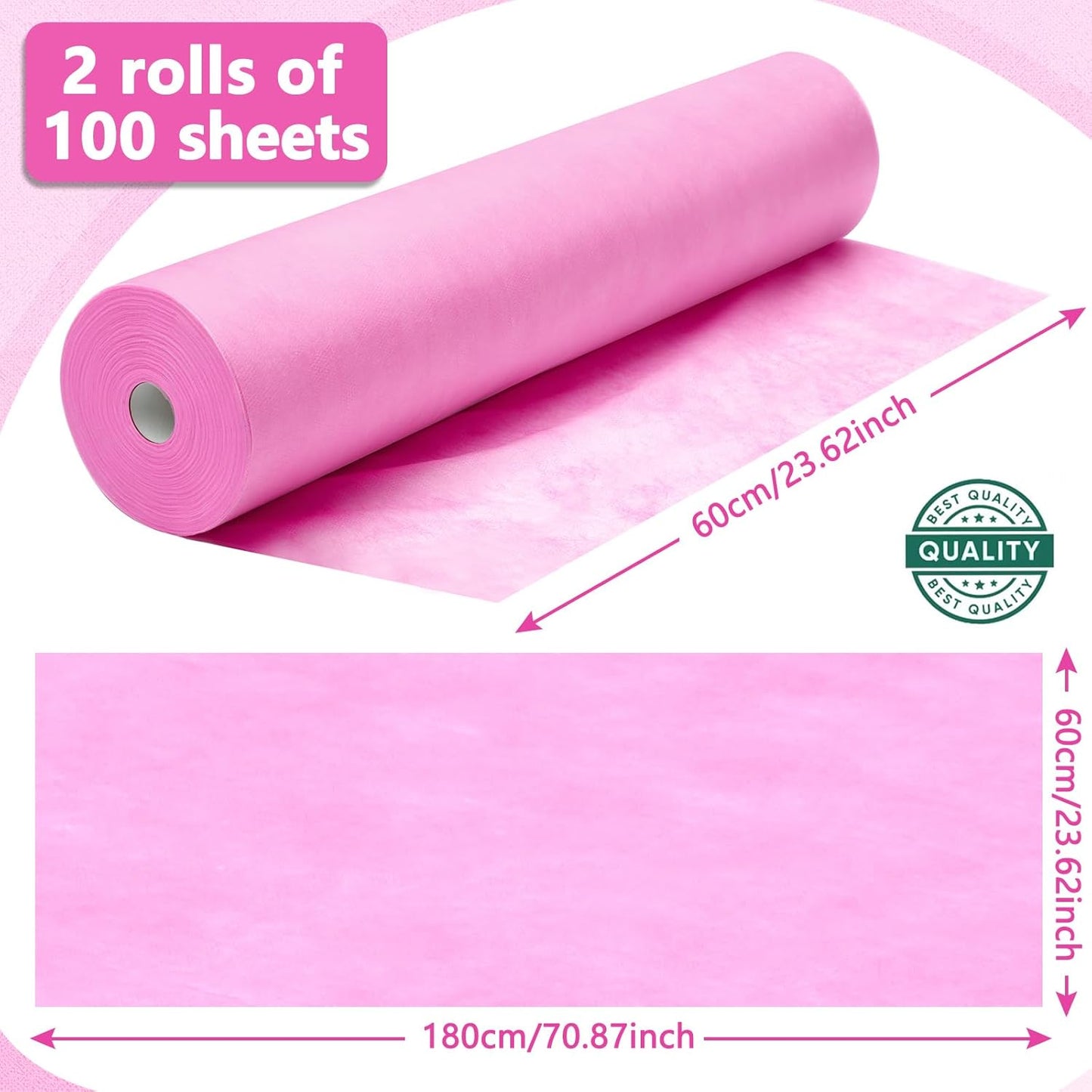 Tudomro 2 Roll Disposable Non Woven Bed Sheets 24 x 71 Inch Massage Table Paper Covers Non Woven Fabric Massage Sheets Waterproof Spa Breathable Bed Cover for Beauty Salon, Hotels(Pink)