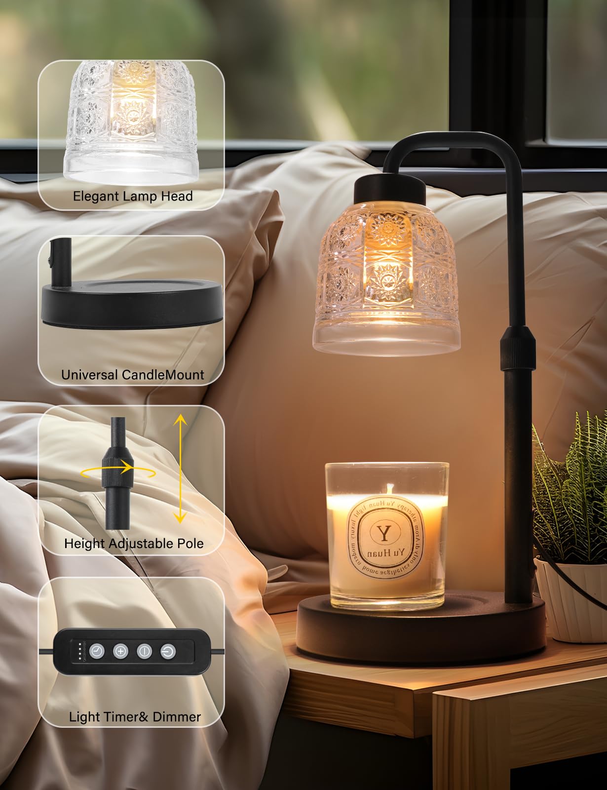 Candle Warmer Lamp with Timer Dimmable, Adjustable Lamp Candle Warmer, Birthday Gifts for Women