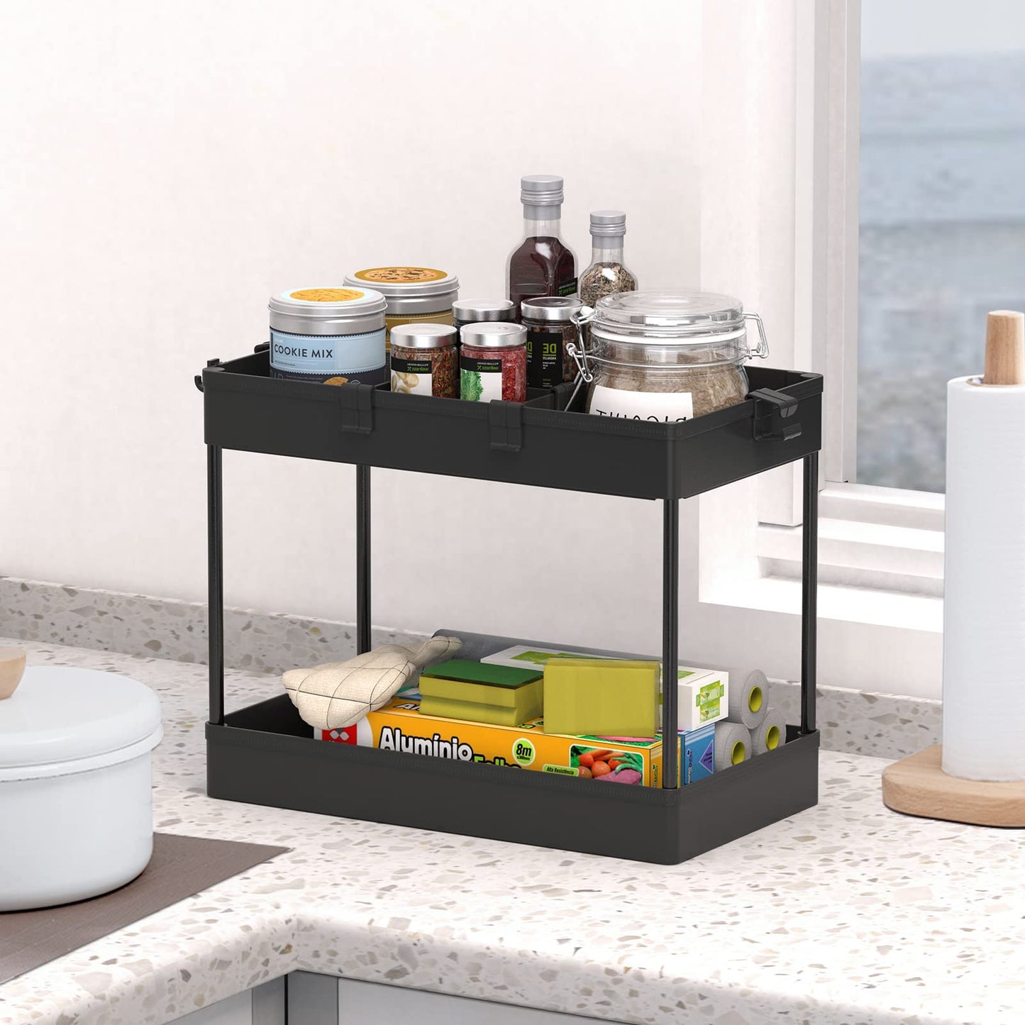 SPACELEAD 3 Tier Rolling Cart with Wheels, Storage Craft Art Trolley Organizer Serving, 3 Hanging