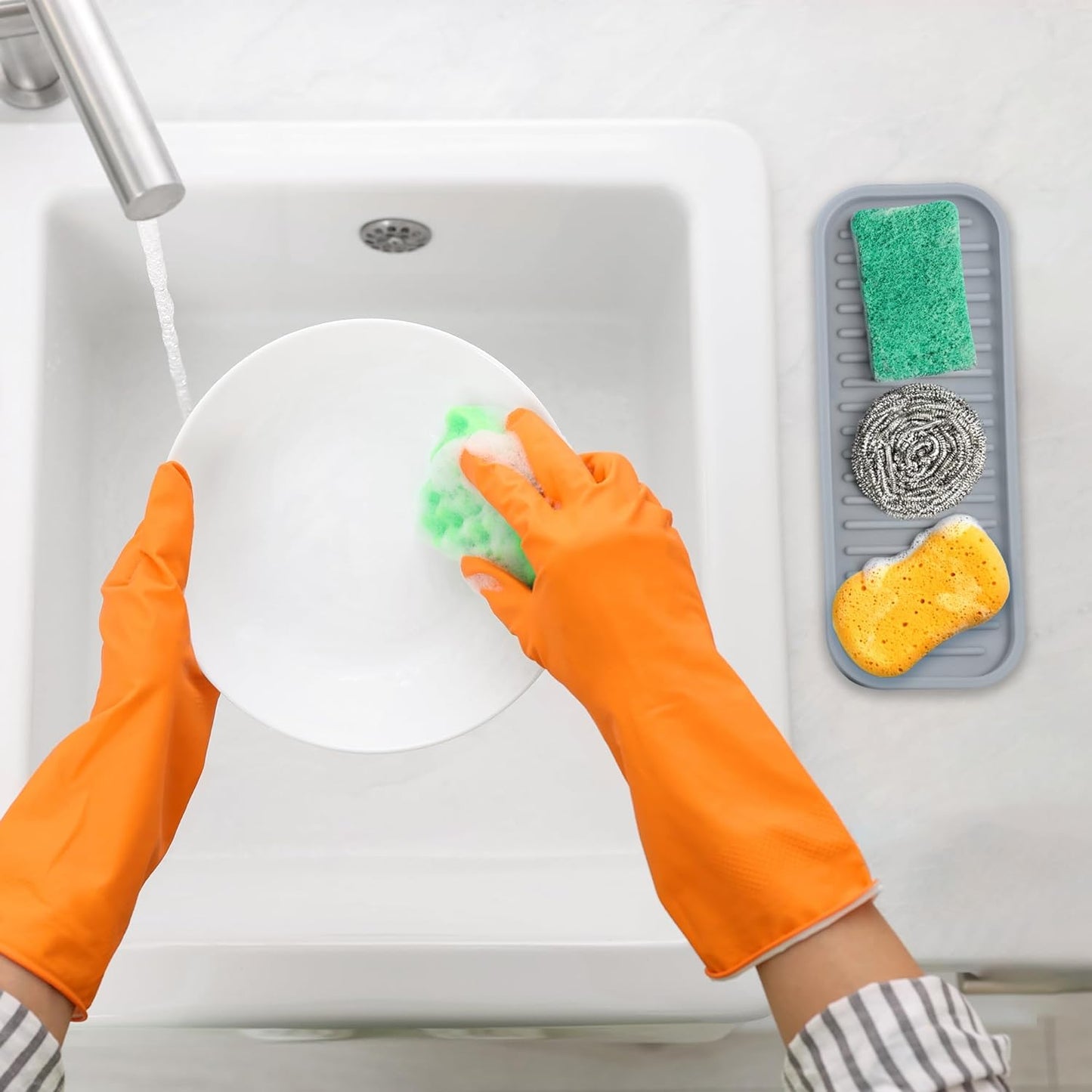 Zulay Kitchen (9x3.5) Silicone Sponge Holder for Kitchen Sink - Flexible Multipurpose Soap Tray - Sink Organizer for Kitchen, Bathroom, Makeup, Trinkets & More (Gray)