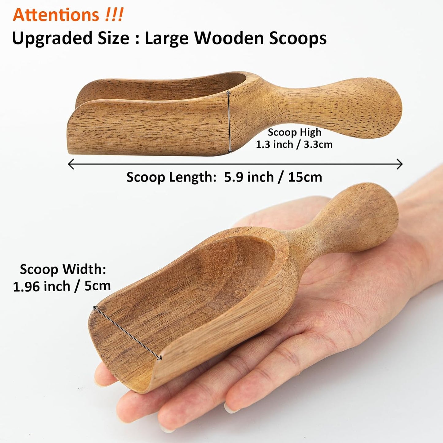 Big Coffee Scoop Shovel, 2pcs Wooden Scoop for Jars, Large Ground Coffee Scoop 5.9″ Measuring Spoons for Coffee Scoops, Tea, Powder- Multifunctional Kitchen Scoop for Bath Salts,Laundry (Acacia Wood)