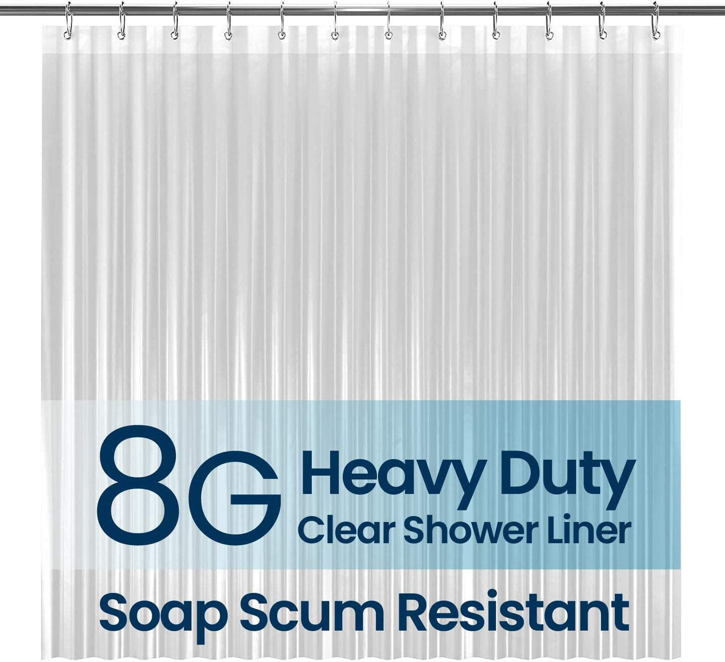 LiBa Shower Curtain PEVA 8G, 72x72 Inch Waterproof Clear