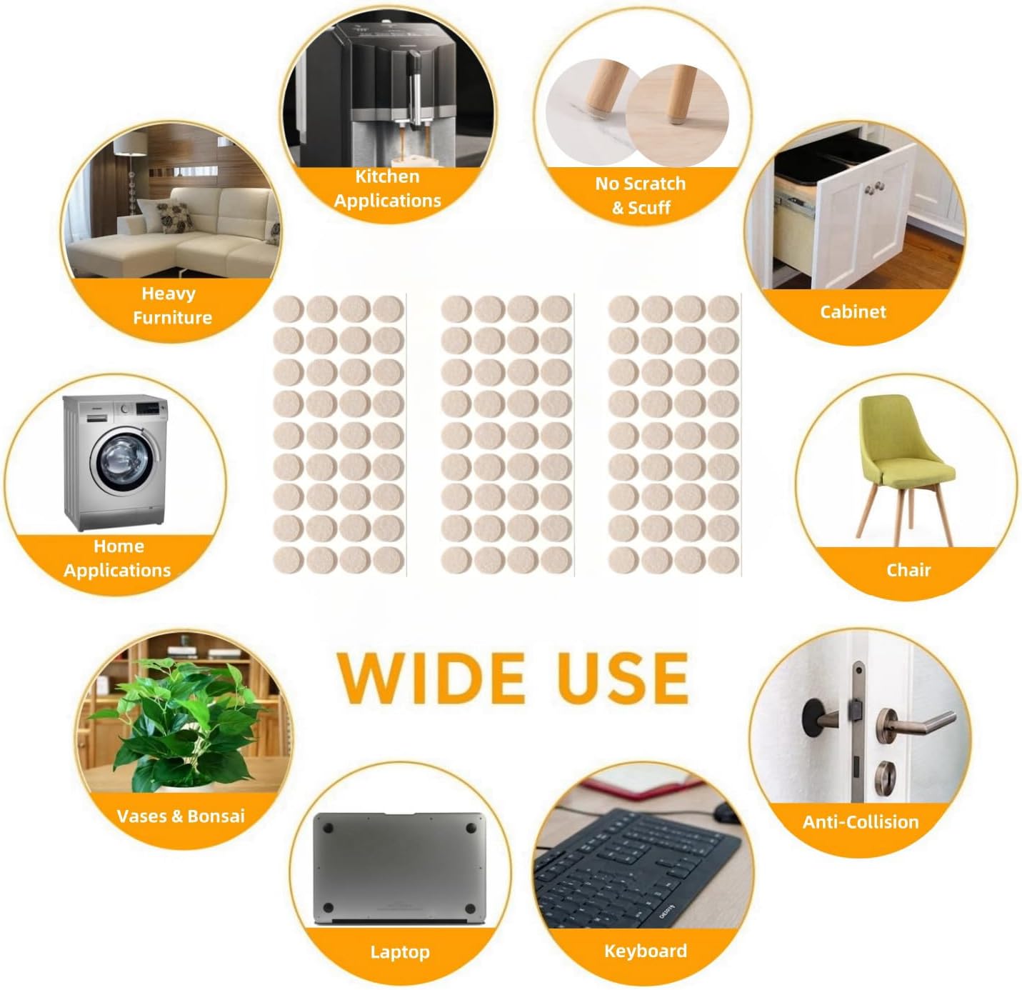 Furnigear Felt Furniture Pads for Hardwood Floors - Self Adhesive Chair Felt Pad, Floor Protector for Furniture Feet, Furniture Sliders Moving Furniture Smoothly, Anti Scratch 108 Pcs 5/8" Round Beige