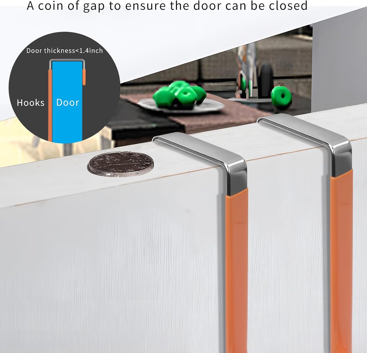 FYY Over The Door Hooks, 4 Pack Door Hangers Hooks with Rubber Prevent Scratches Heavy Duty Organizer Hooks for Living Room, Bathroom, Bedroom, Kitchen Hanging Clothes Towels Hats Coats Bags Orange