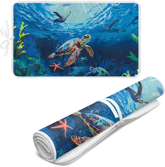 Ironing Mat Portable Iron Pad Magnetic Cover and Padding for Top of Washer, Dryer, Tabletop, Countertop,Travel Small Size Ocean Sea Turtle Ironing Pads 32 x 16 Inch