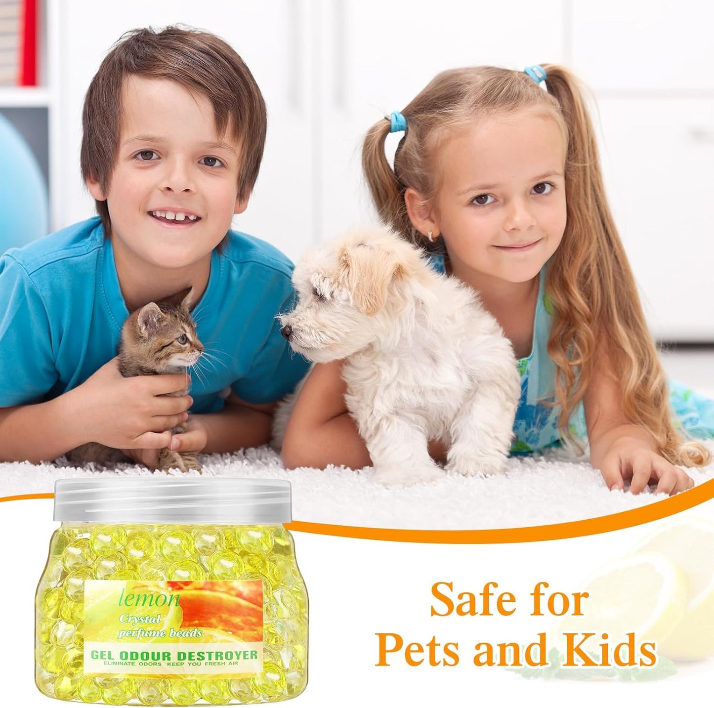 9 Pack Odor Eliminator Gel Beads Bulk 10 Ounces Air Freshener Gel Beads Odor Eliminator for Home, Bathrooms, Cars, Boats and Pet Areas(Lemon)