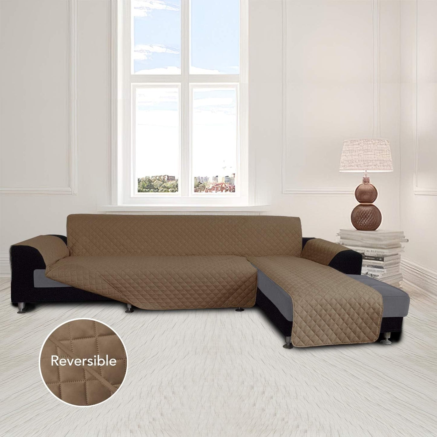 Easy-Going Sofa Slipcover L Shape Sofa Cover Sectional Couch Cover Chaise Lounge Slip Cover Reversible Sofa Cover Furniture Protector Cover for Pets Kids Children Dog (Large,Camel/Camel)