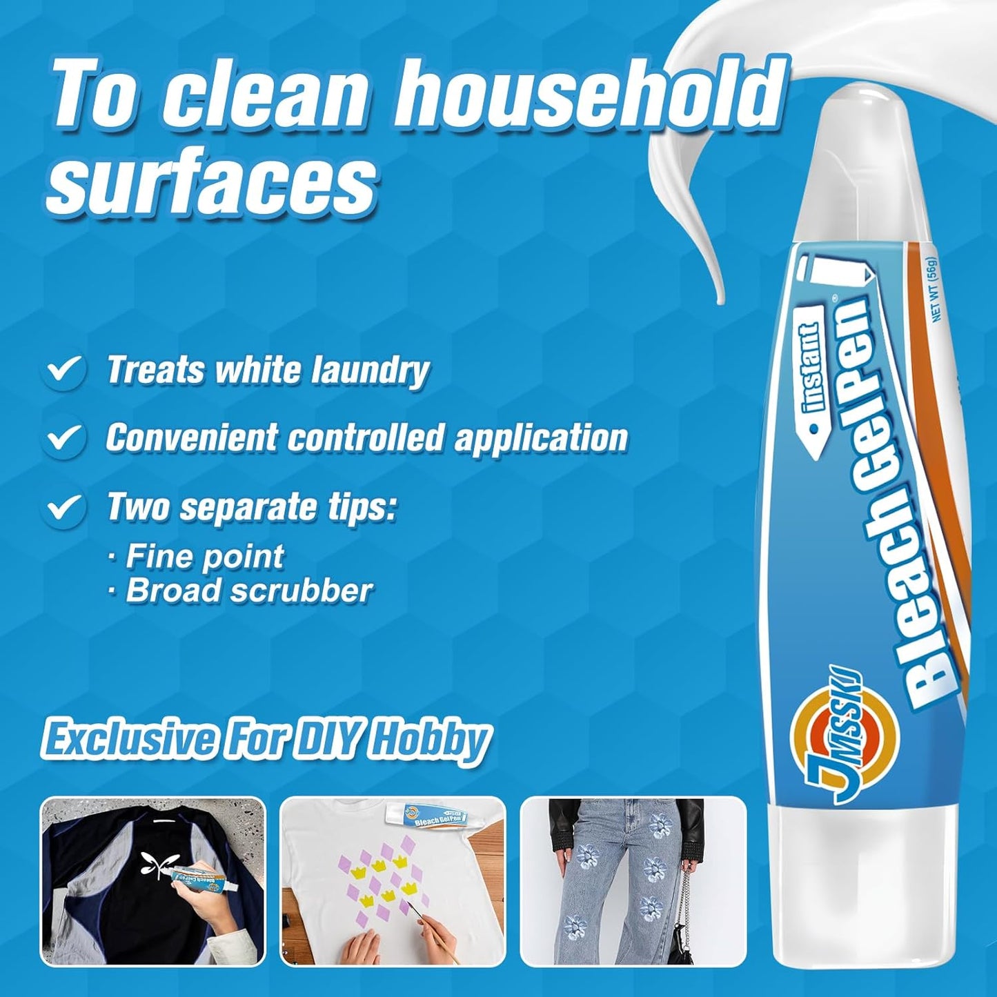 Bleach Pen, Bleach Pen For Clothing, Stain Remover Pen, Mold Stain Remover Gel, Clothing Bleached DIY design, Travel Accessories, Lnstantly Remove Stains, Pearl white (1.76 Fl Oz (Pack of 1), Lemon)